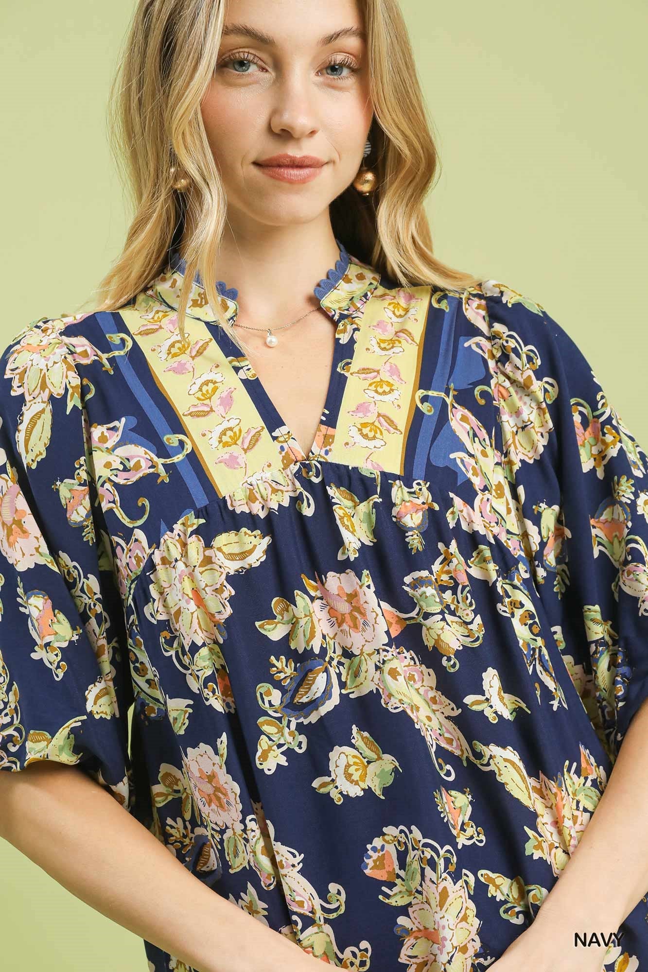 Navy Floral Boho Blouse