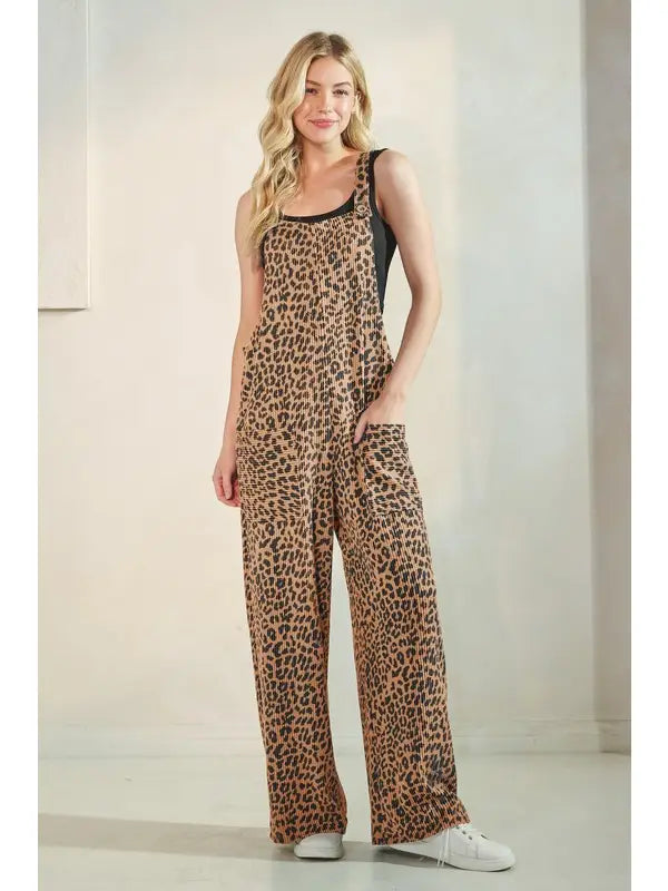 Leopard Ribbed Overalls