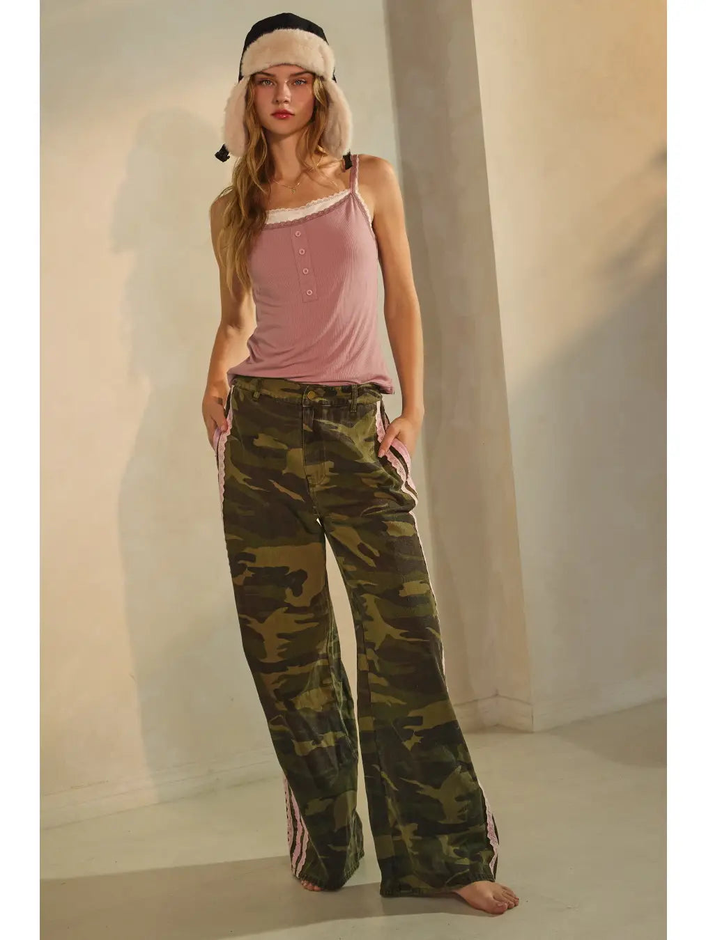 Washed Camo & Pink Pants