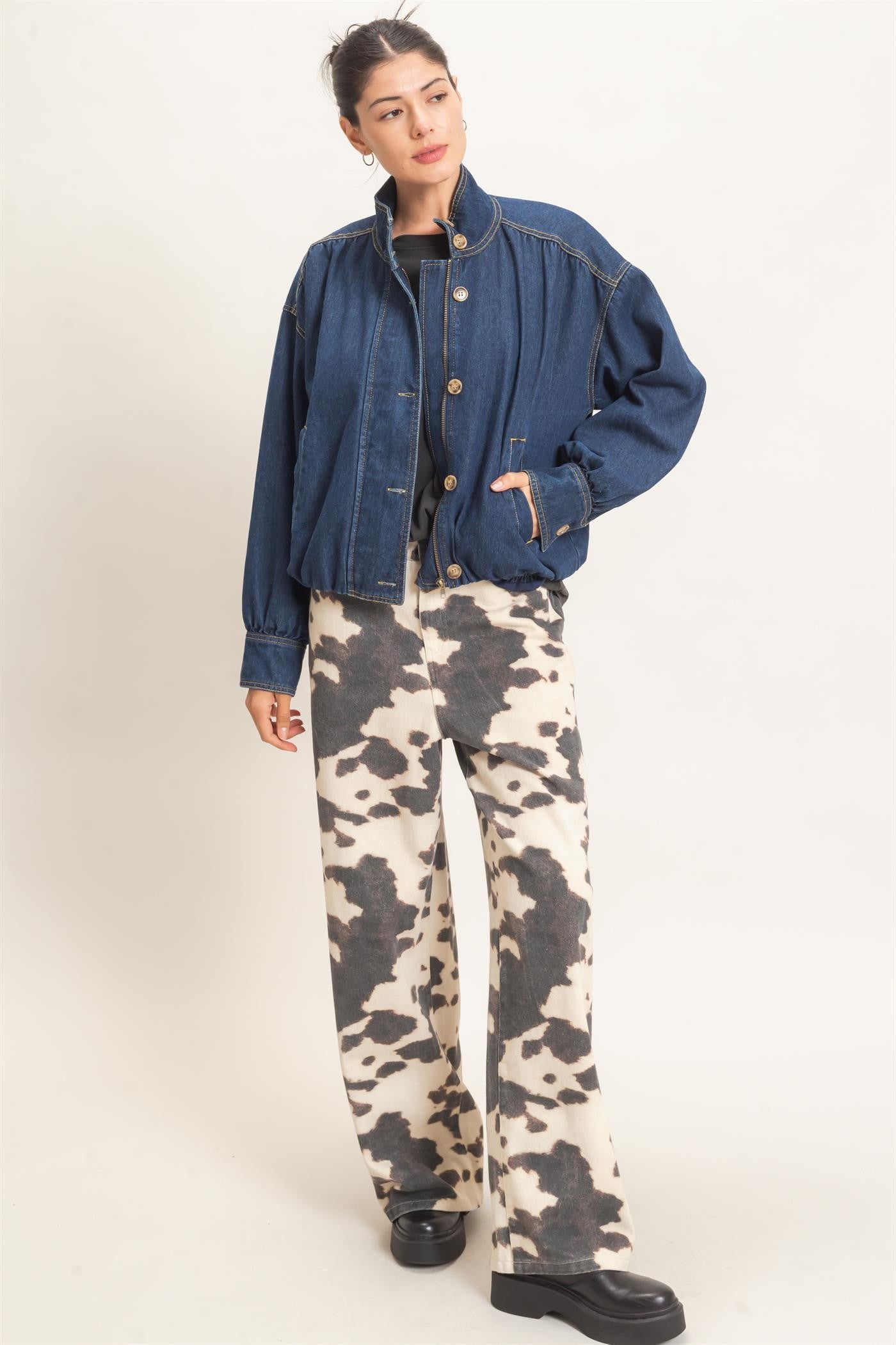 Cow Print Denim Jeans