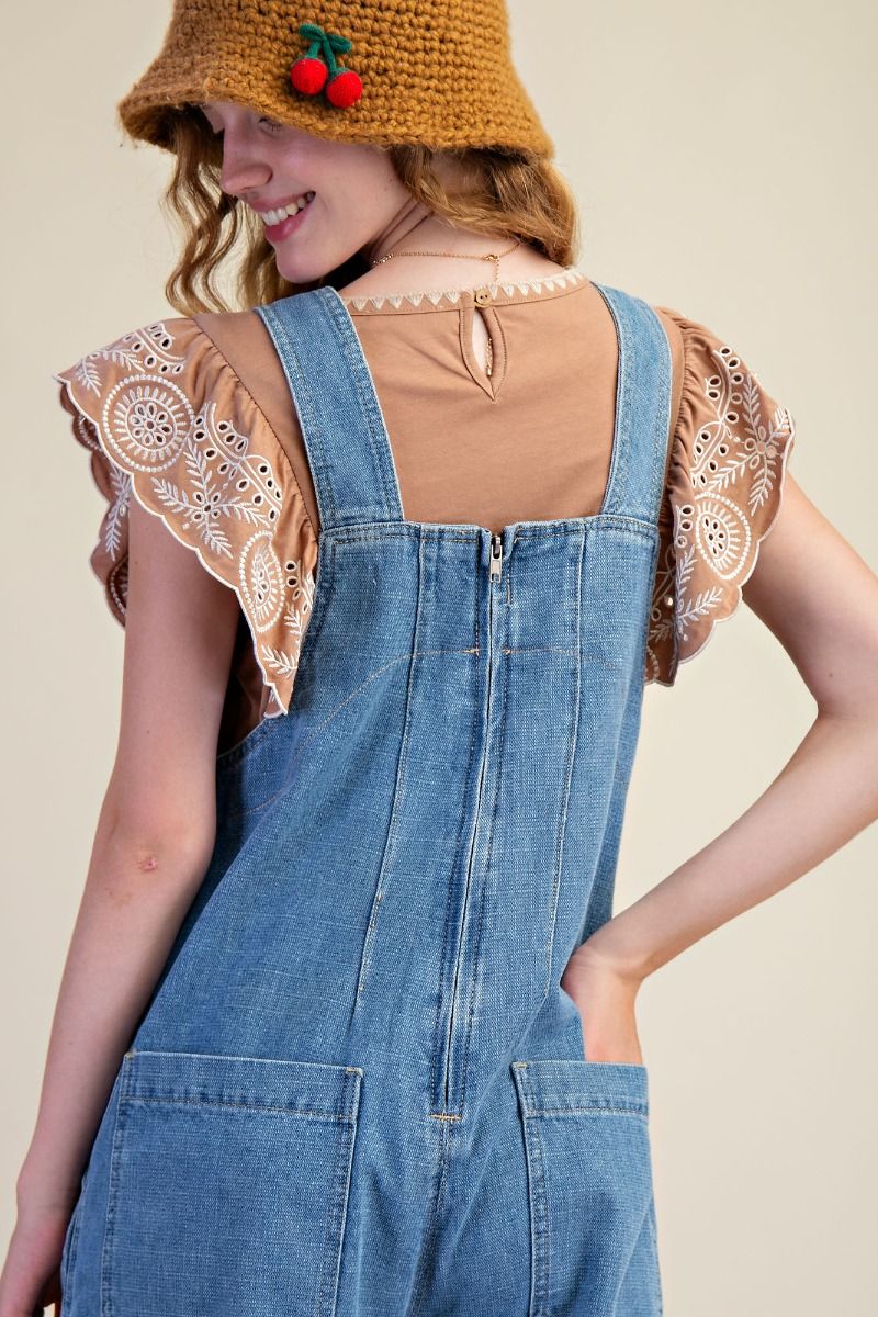 Washed Denim Overalls