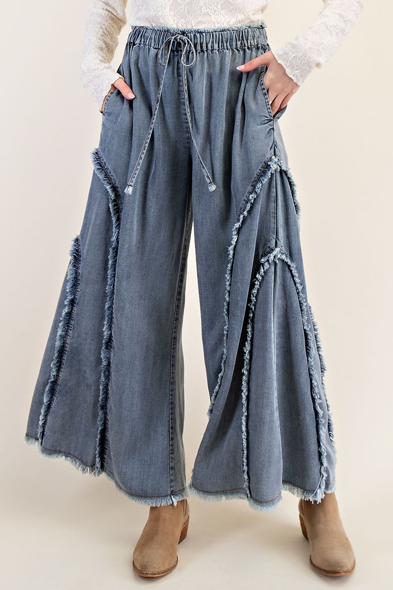 Fringed Denim Pants