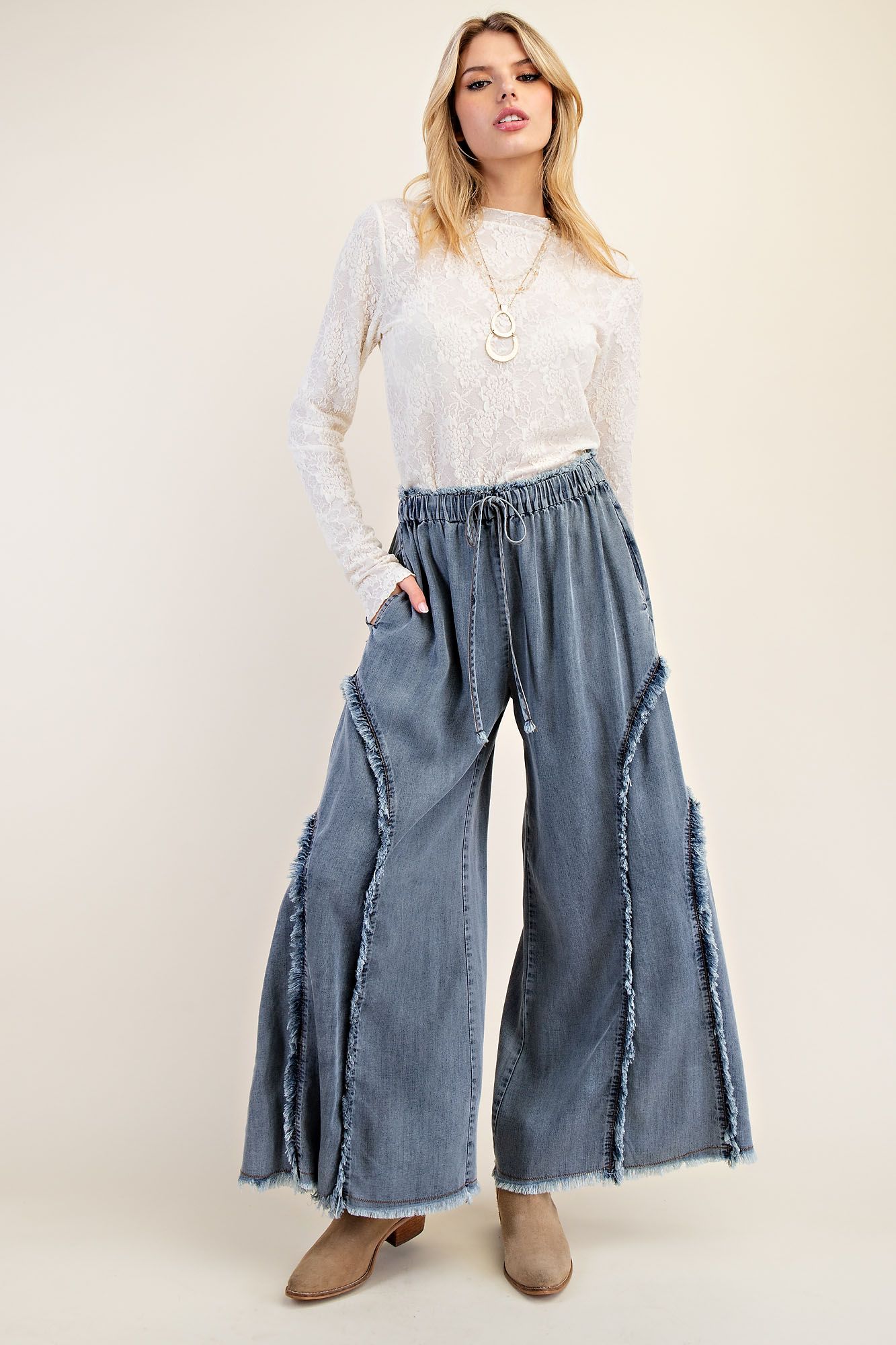 Fringed Denim Pants