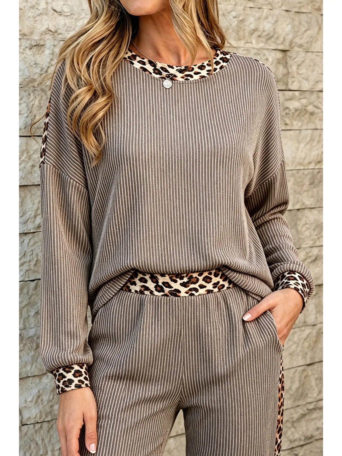 Grey Leopard Ribbed Set