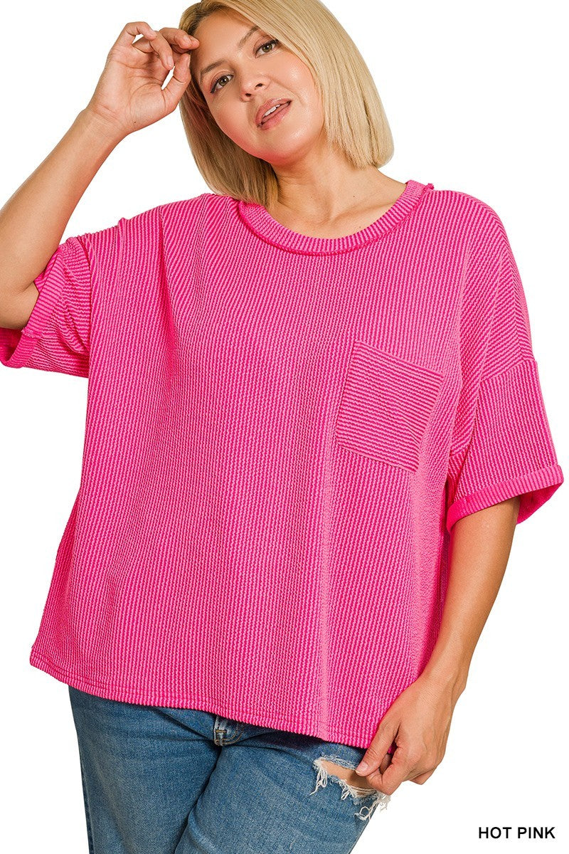 Ribbed Crew Neck Tops