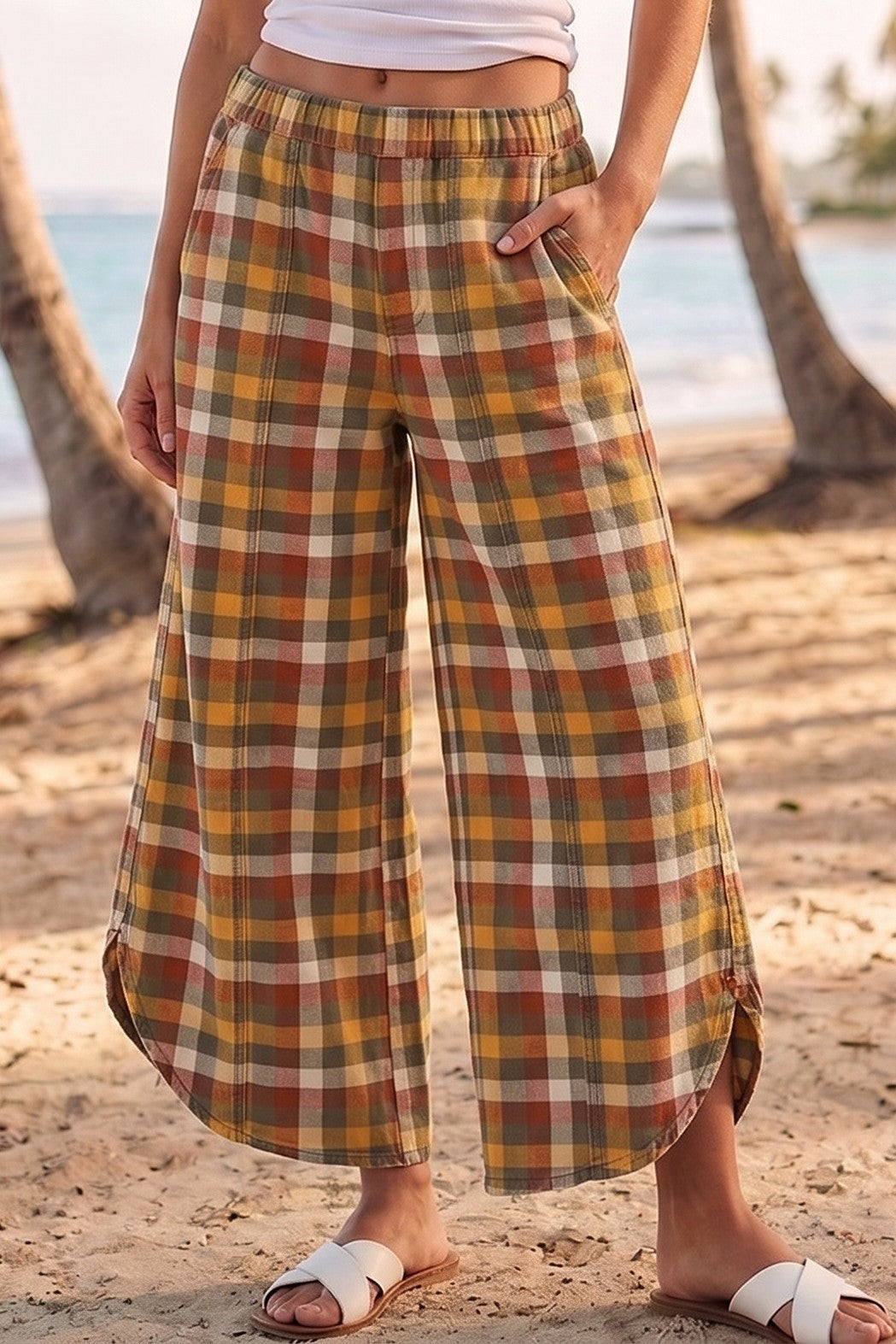 Mocha Check Tulip Pant