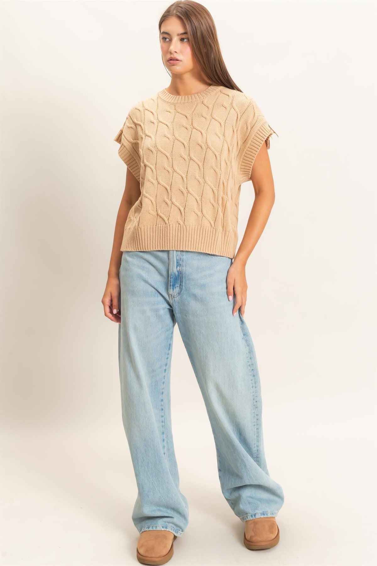 Cable Cap Sleeve Sweater