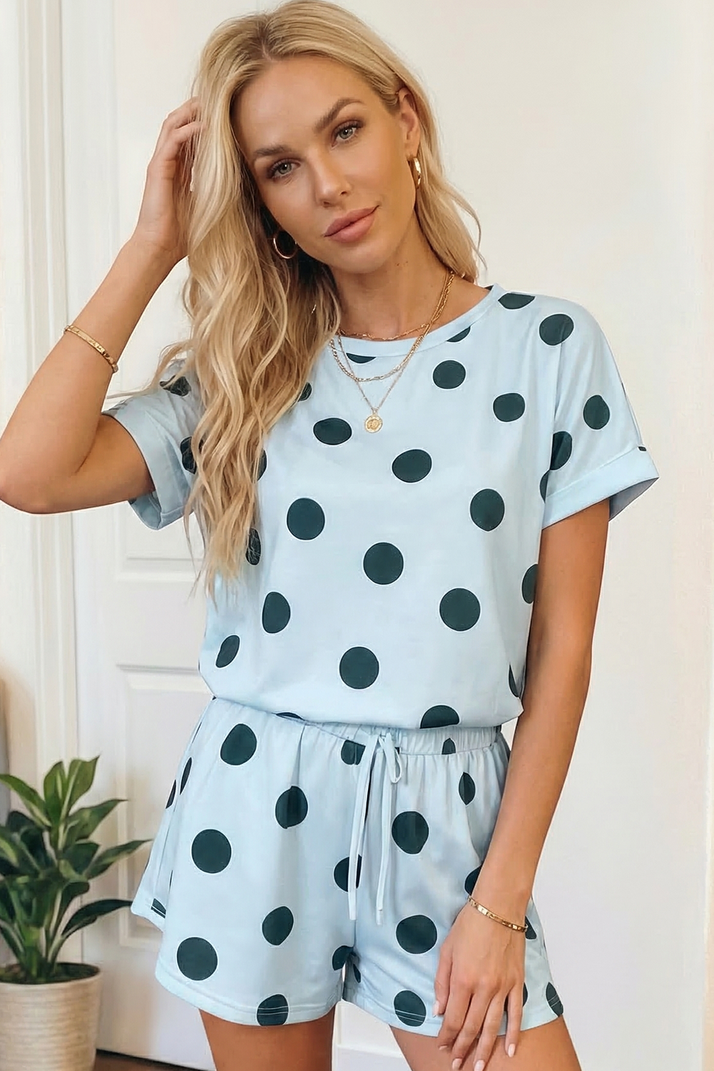 Polka Dot Drawstring Short Set