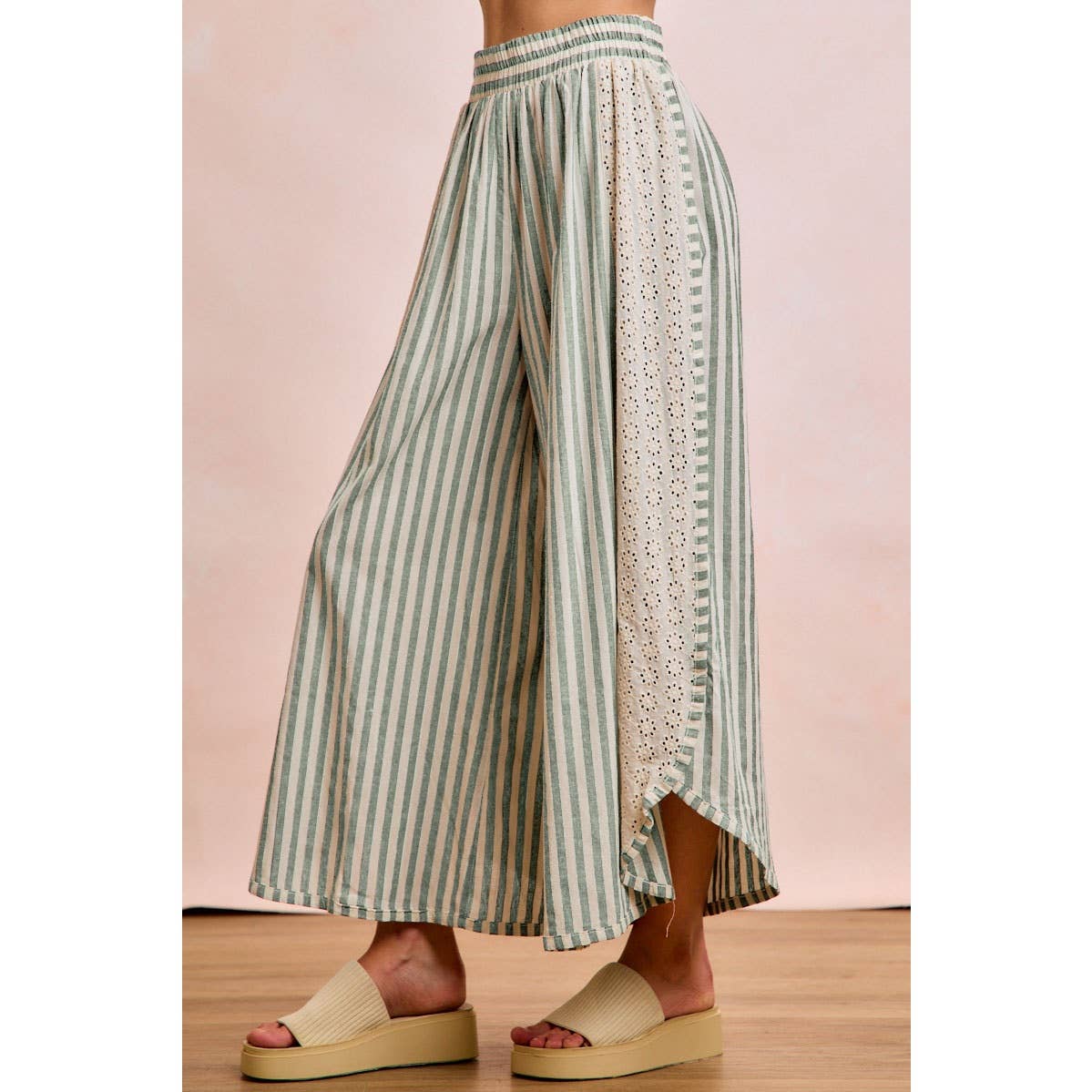 Striped Eyelet Lace Pants