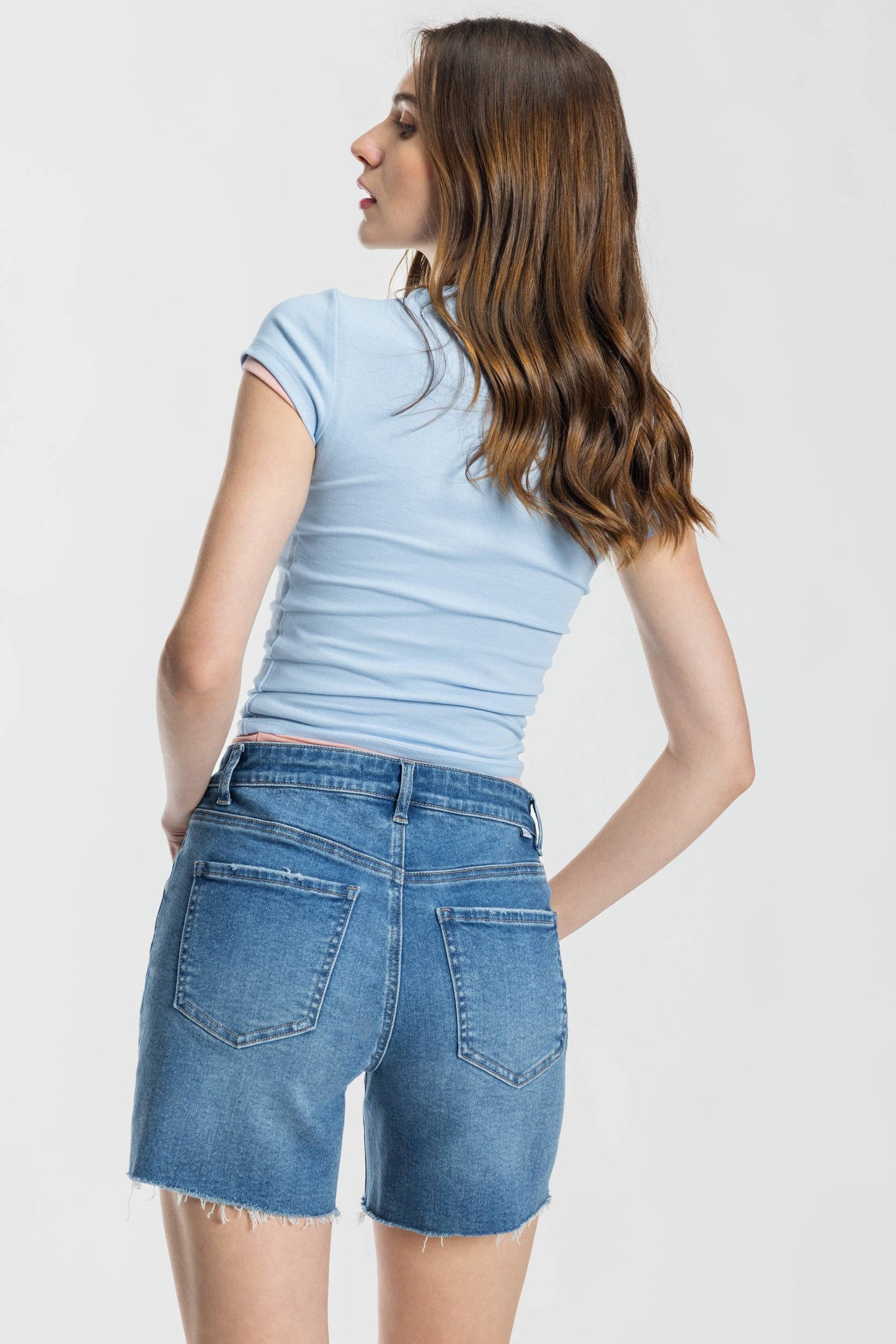 Mid Length Distressed Cut Off Shorts