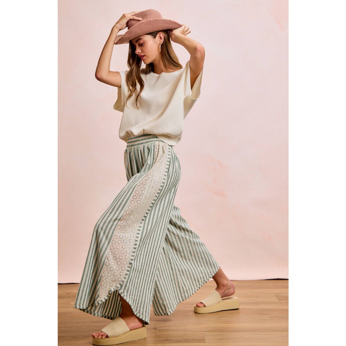 Striped Eyelet Lace Pants