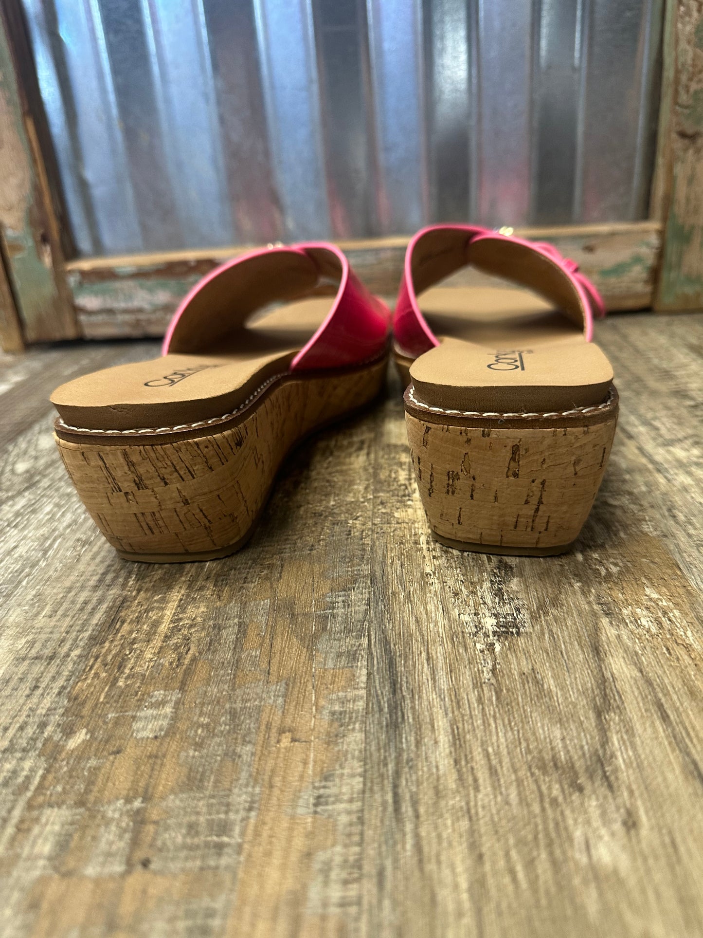 Corky's Pink Croc Reality Wedge