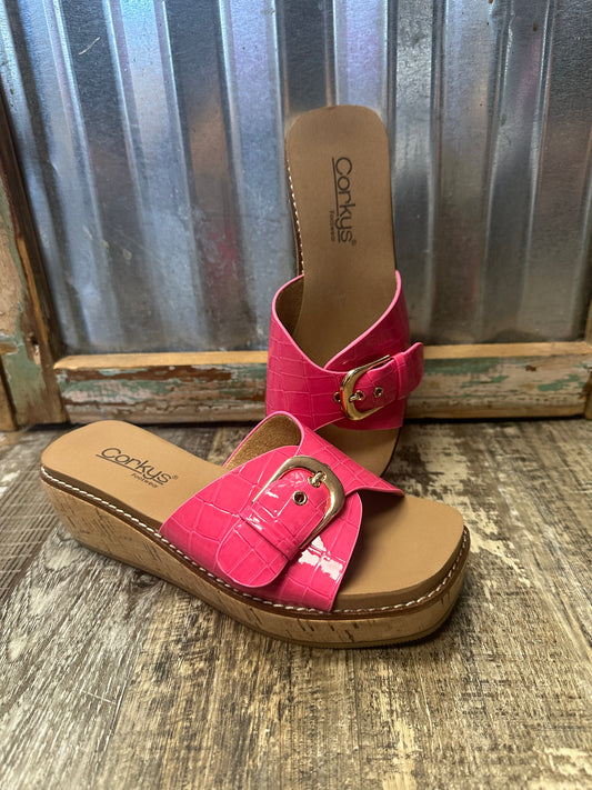 Corky's Pink Croc Reality Wedge
