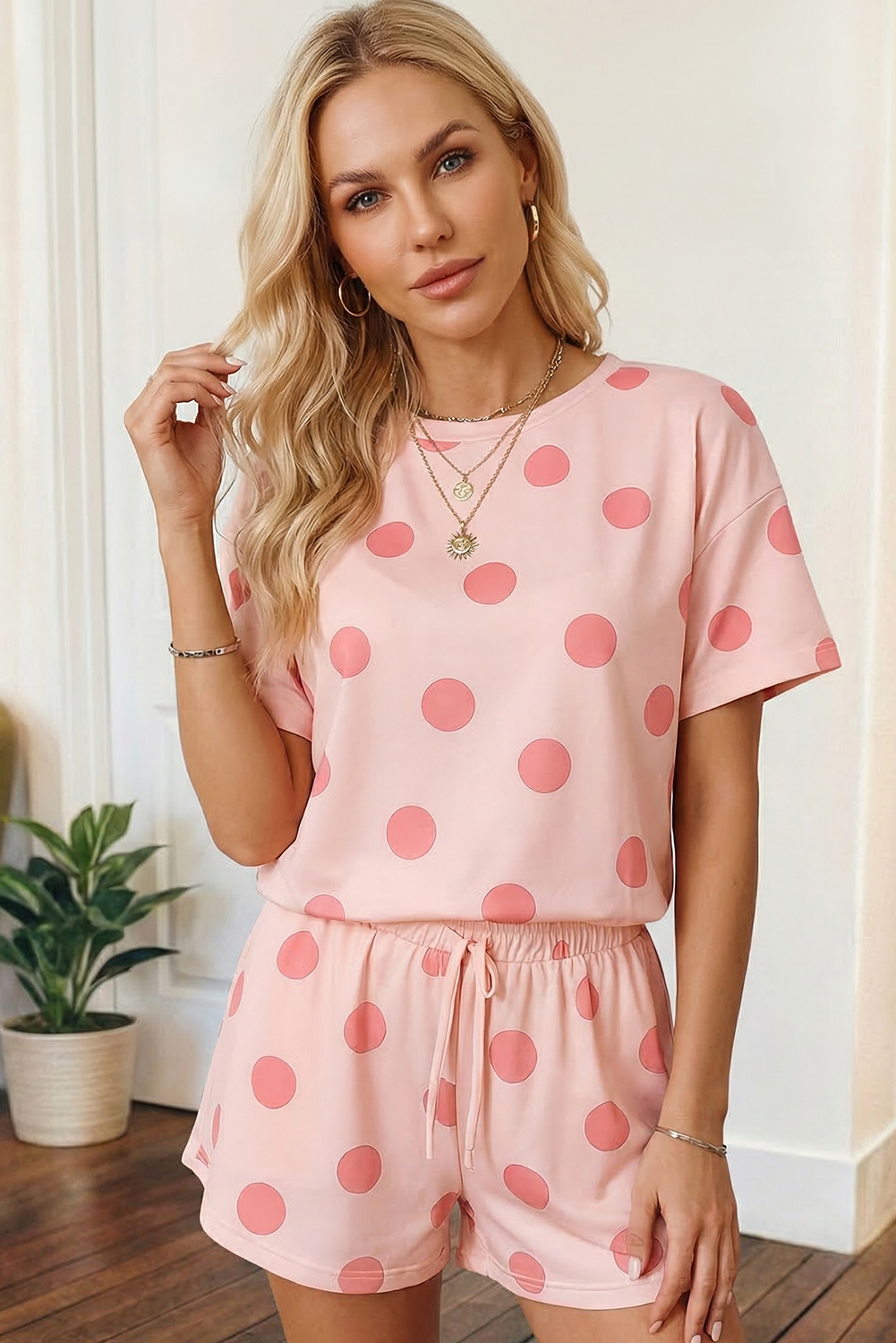 Polka Dot Drawstring Short Set