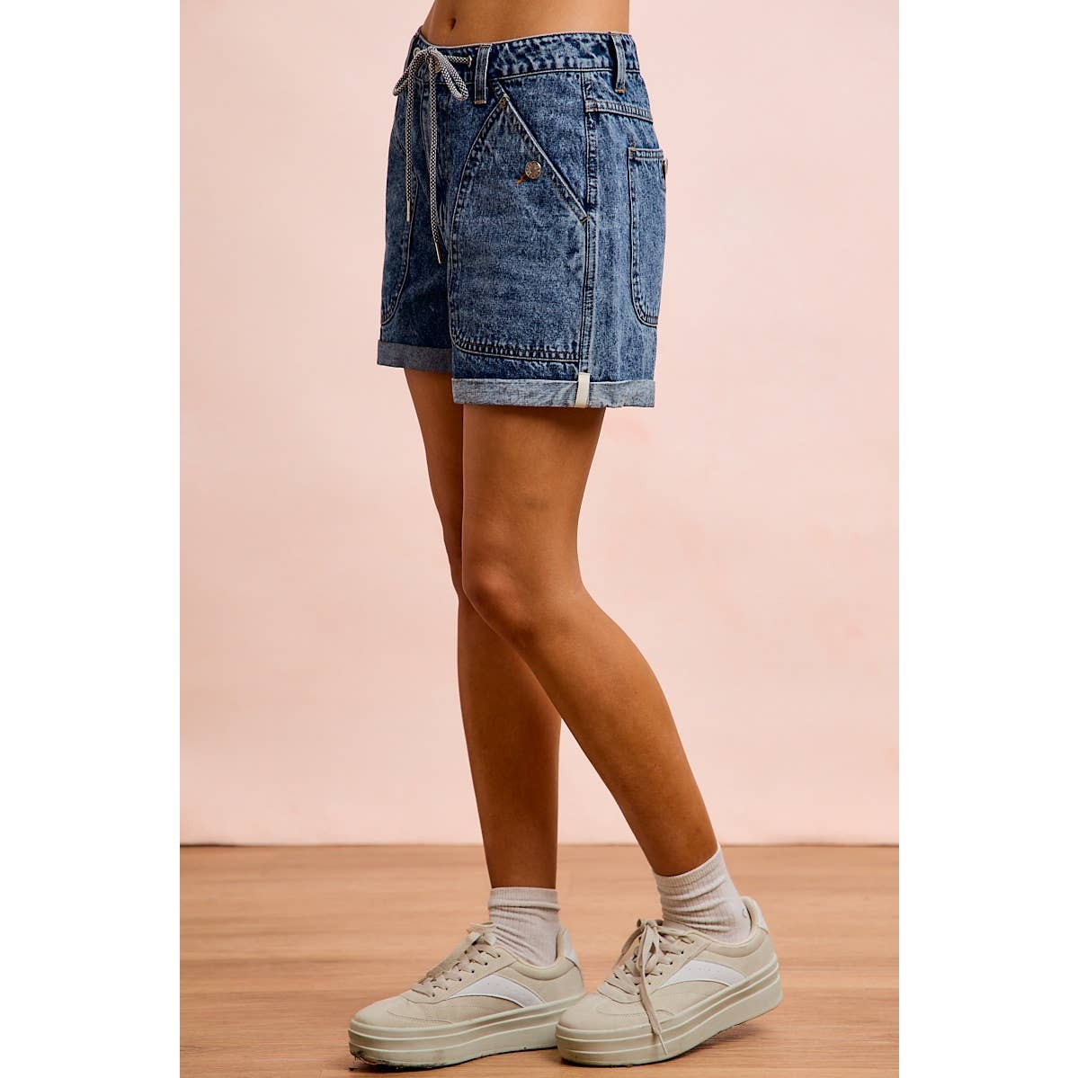 Washed Denim Drawstring Short