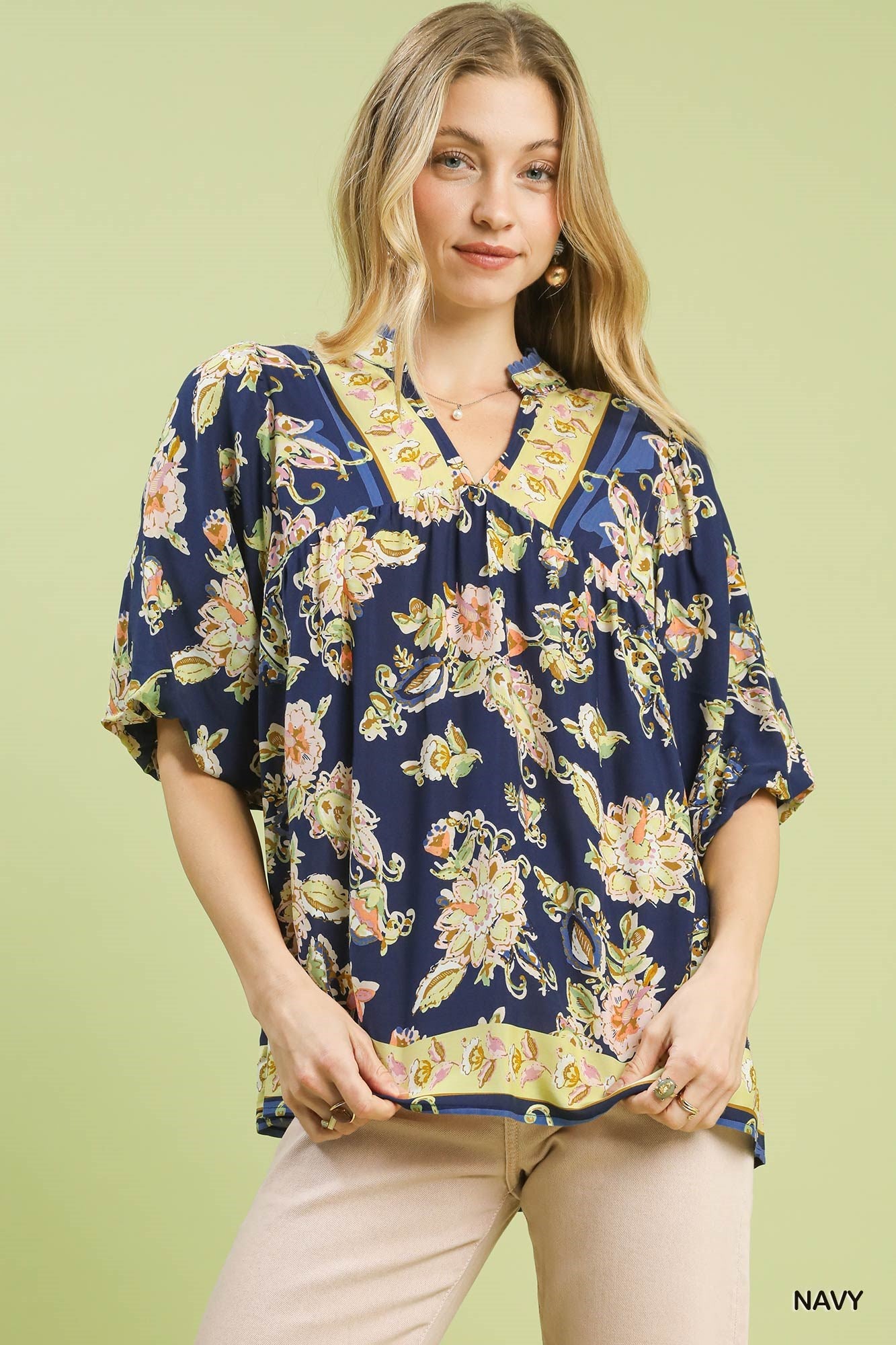 Navy Floral Boho Blouse