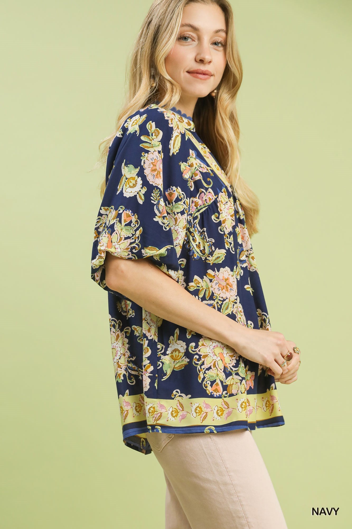 Navy Floral Boho Blouse
