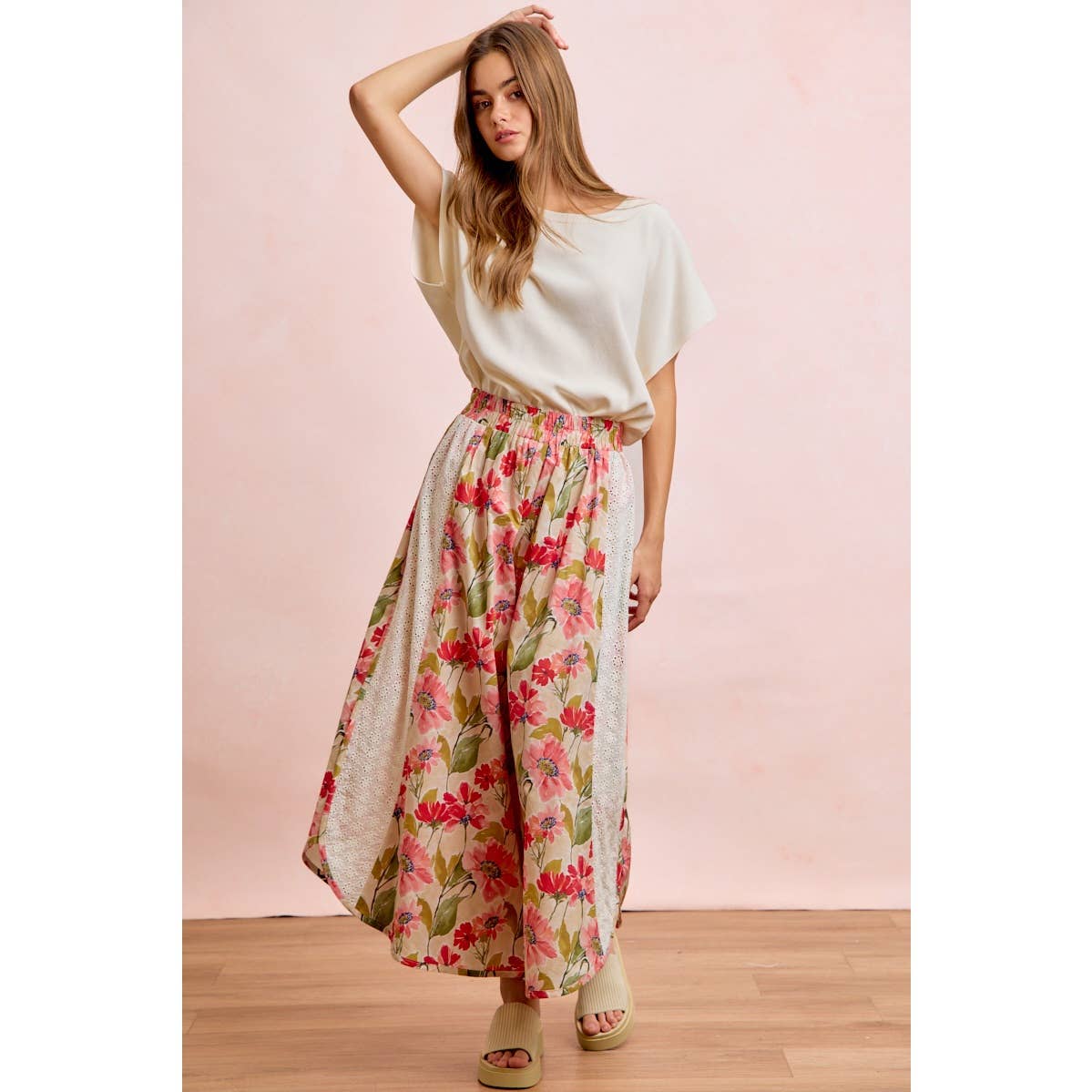 Floral & Eyelet Wide Leg Pant