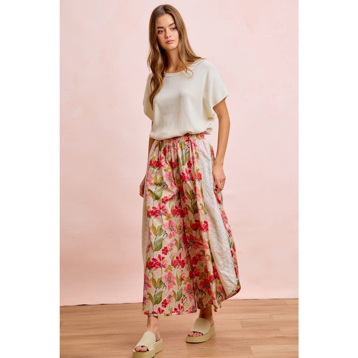 Floral & Eyelet Wide Leg Pant