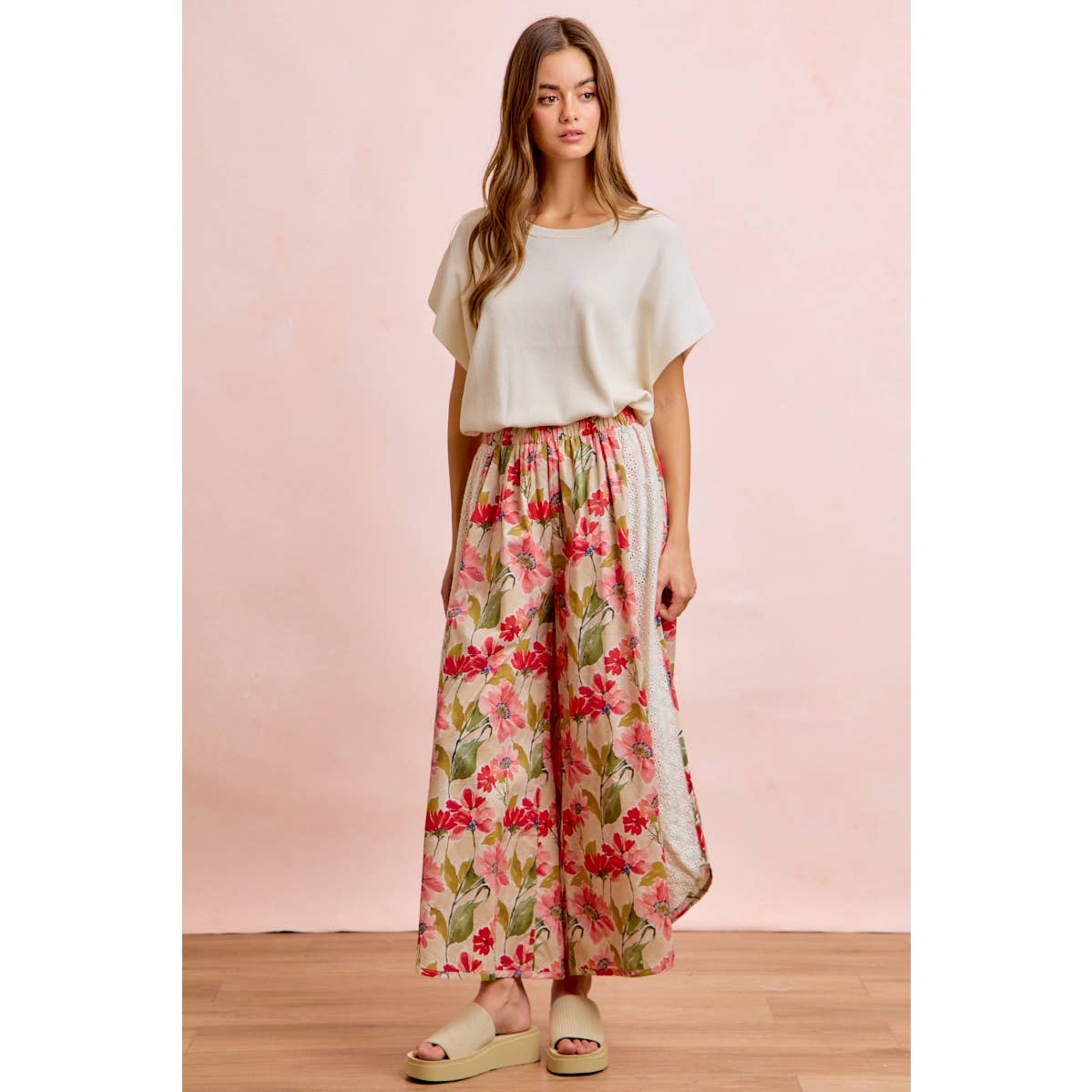 Floral & Eyelet Wide Leg Pant