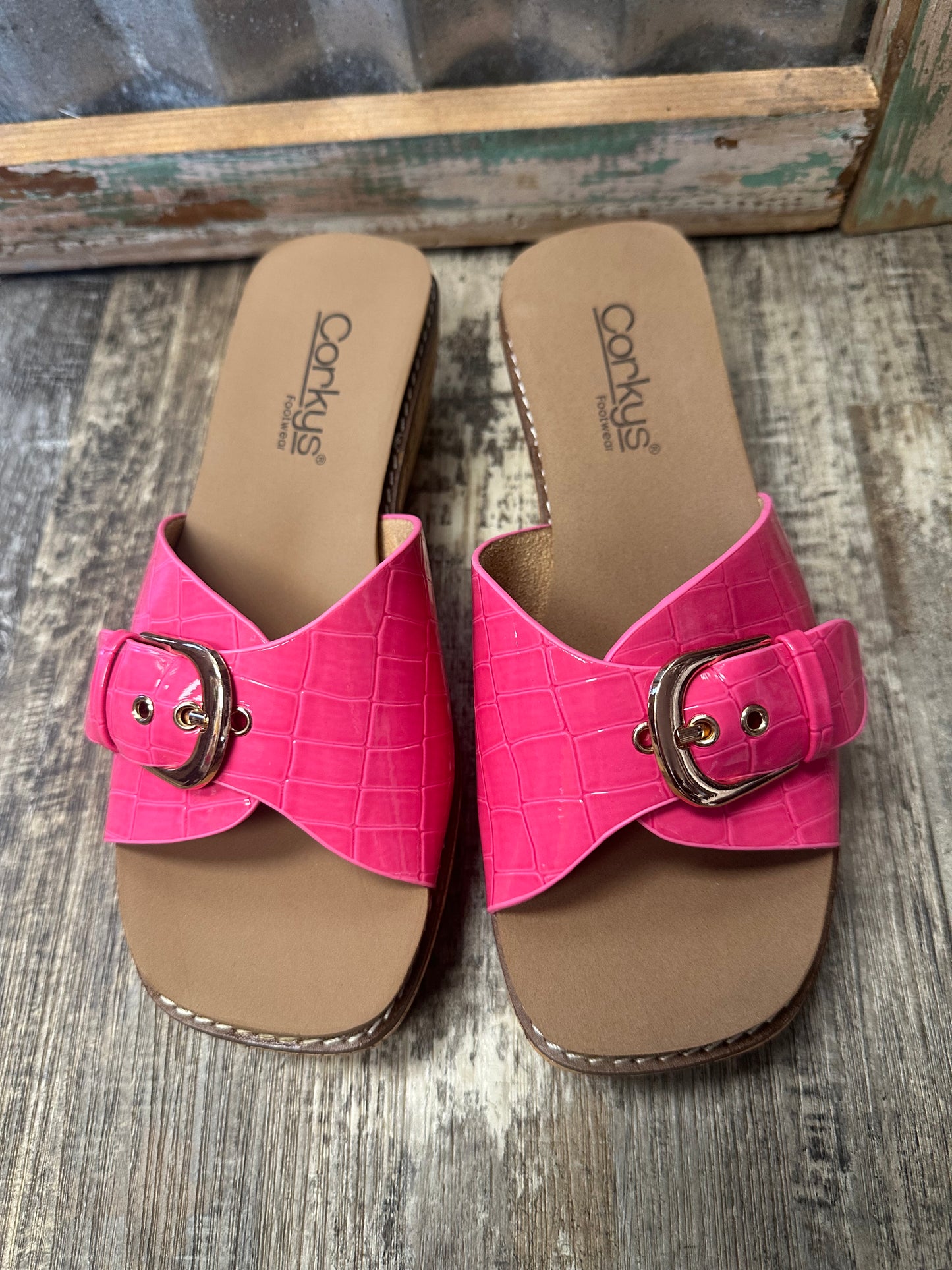 Corky's Pink Croc Reality Wedge