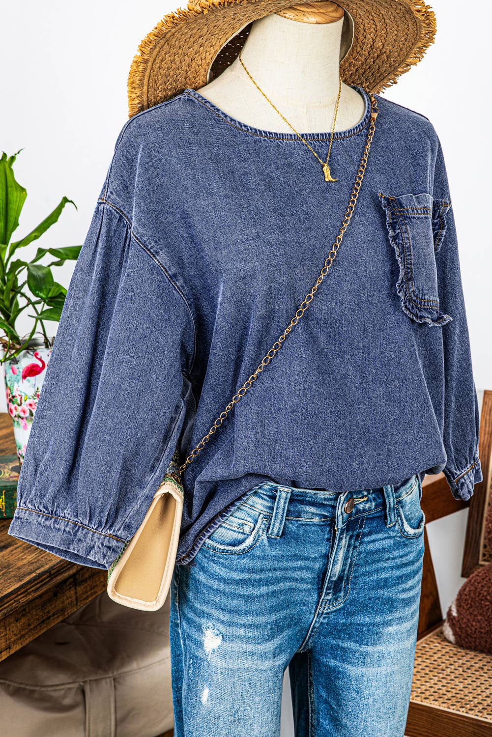 Denim Pocket Blouse