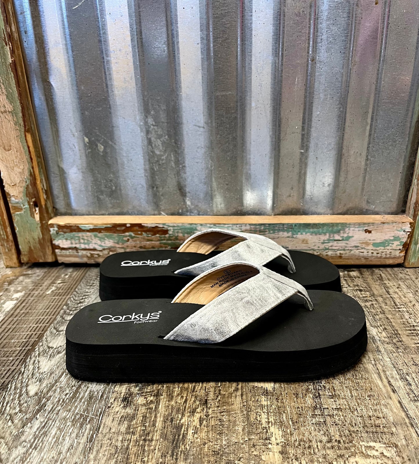 Overboard Silver Flip Flops