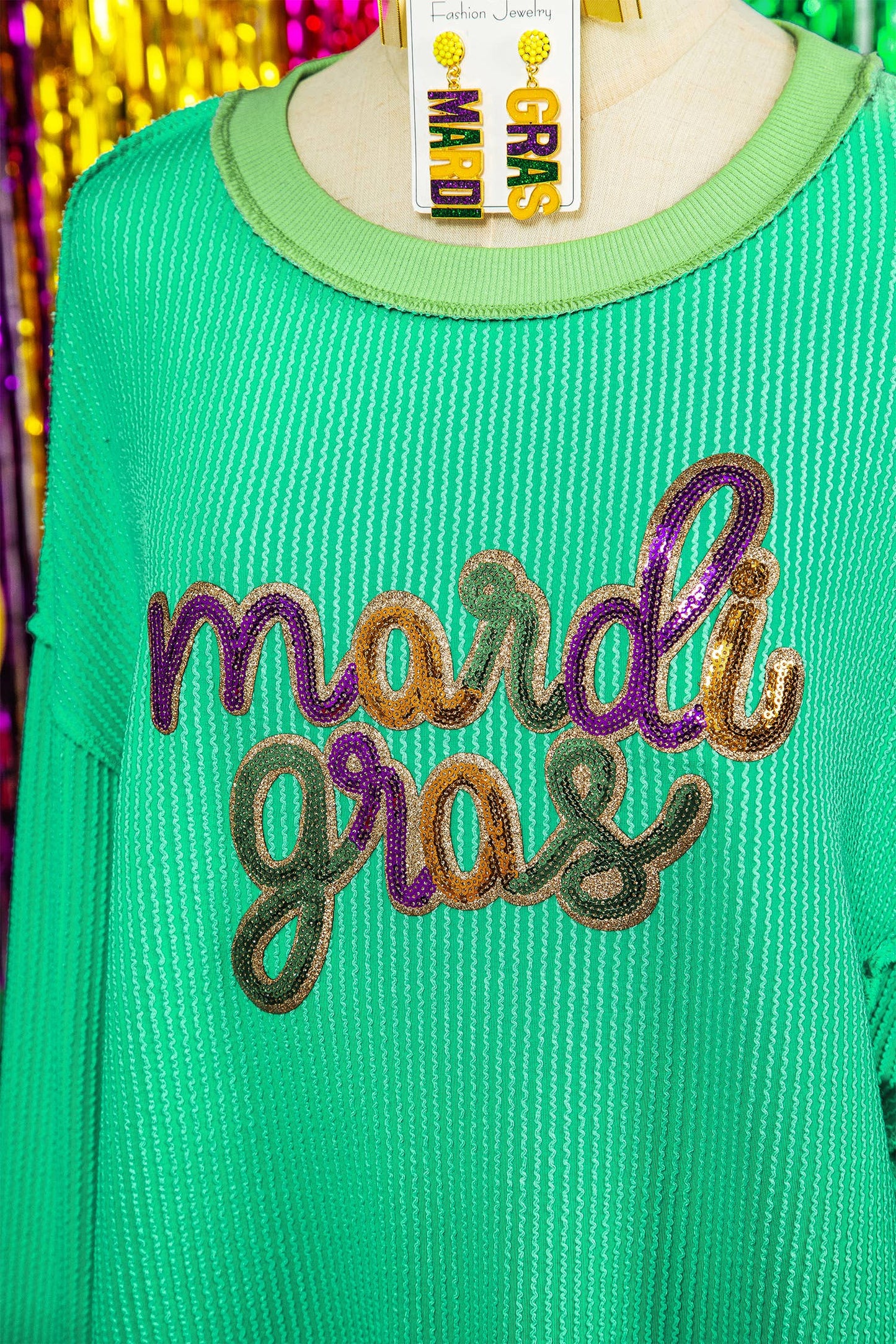 Mardi Gras Sequin Patch Top