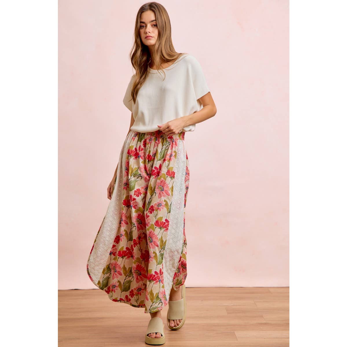 Floral & Eyelet Wide Leg Pant
