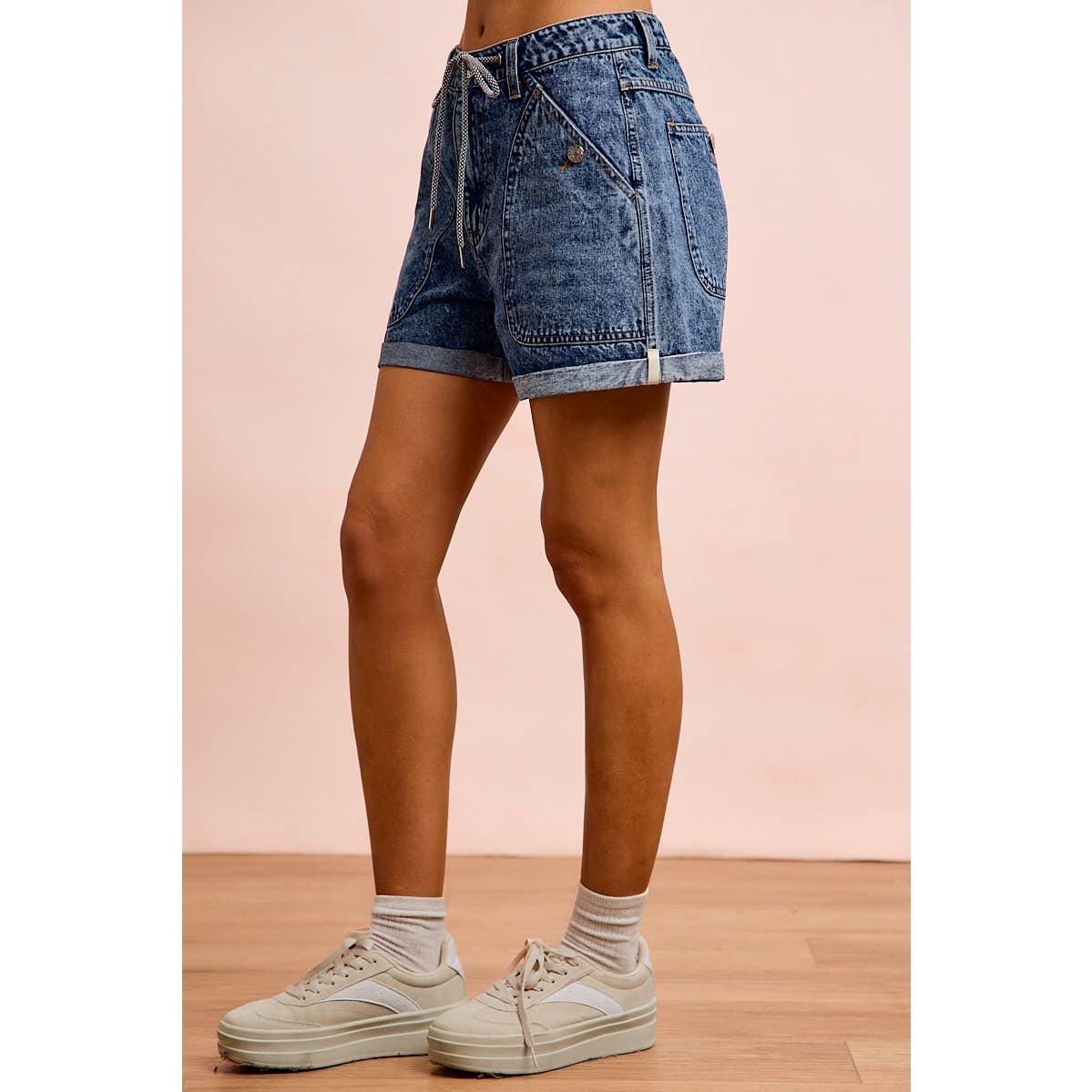 Washed Denim Drawstring Short