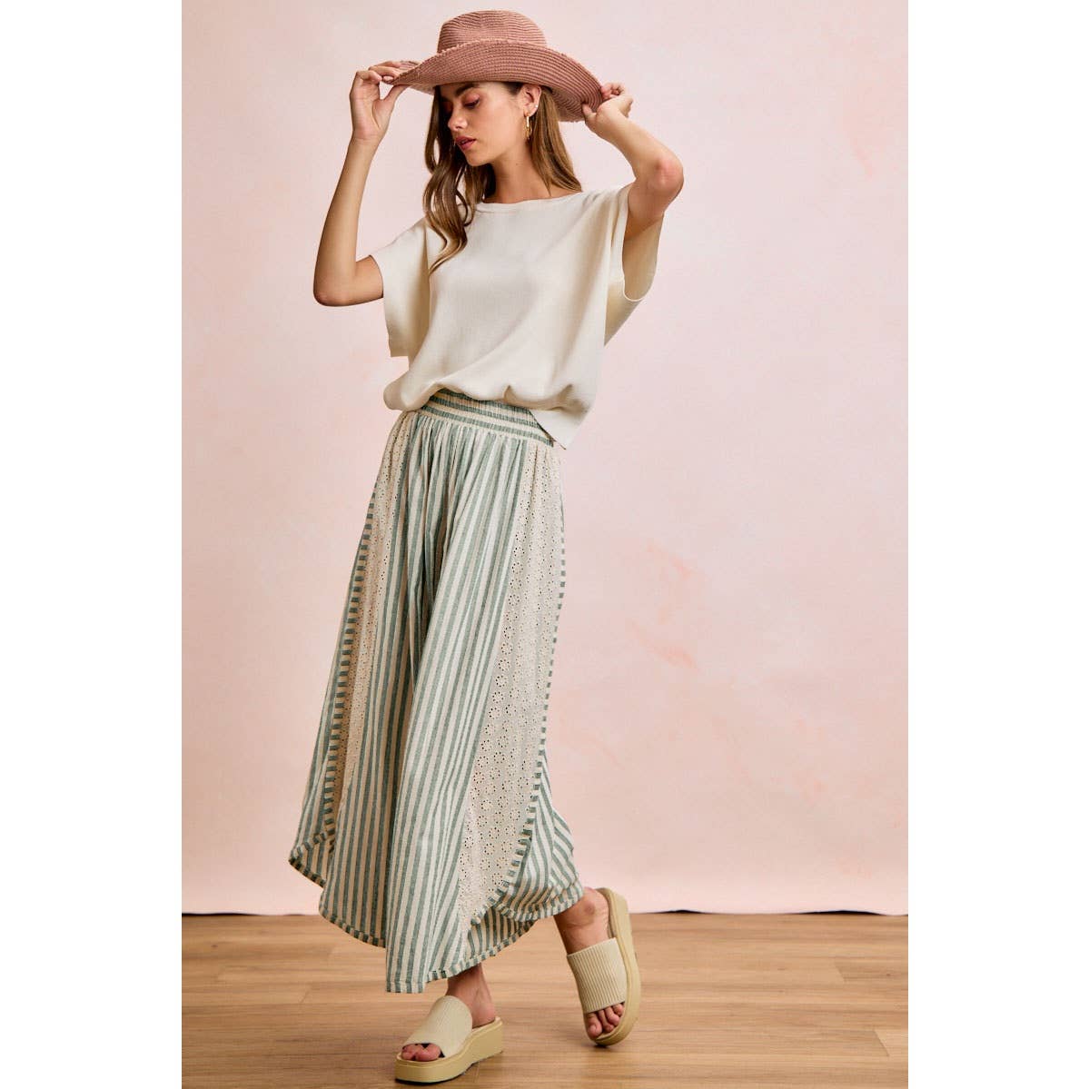 Striped Eyelet Lace Pants