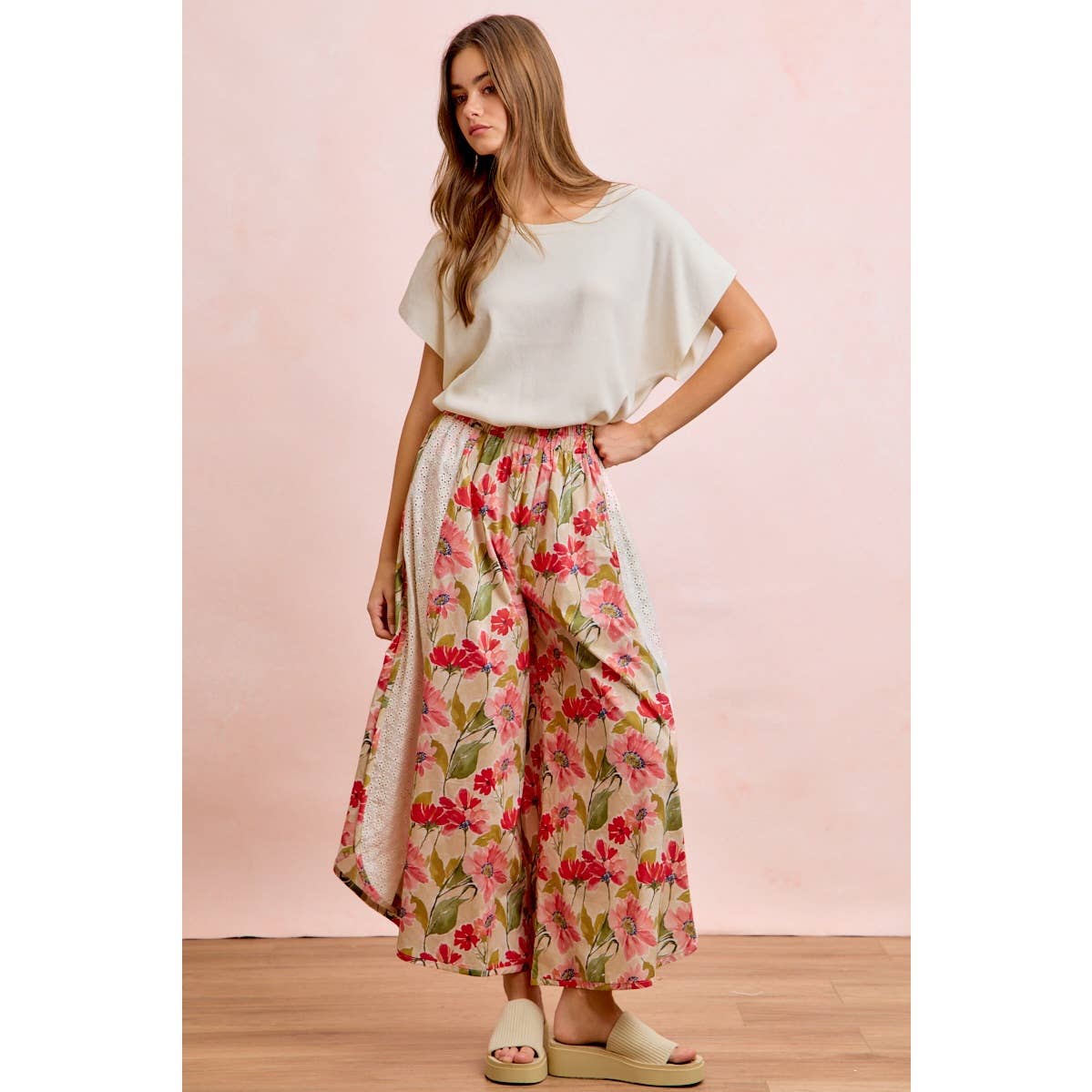 Floral & Eyelet Wide Leg Pant