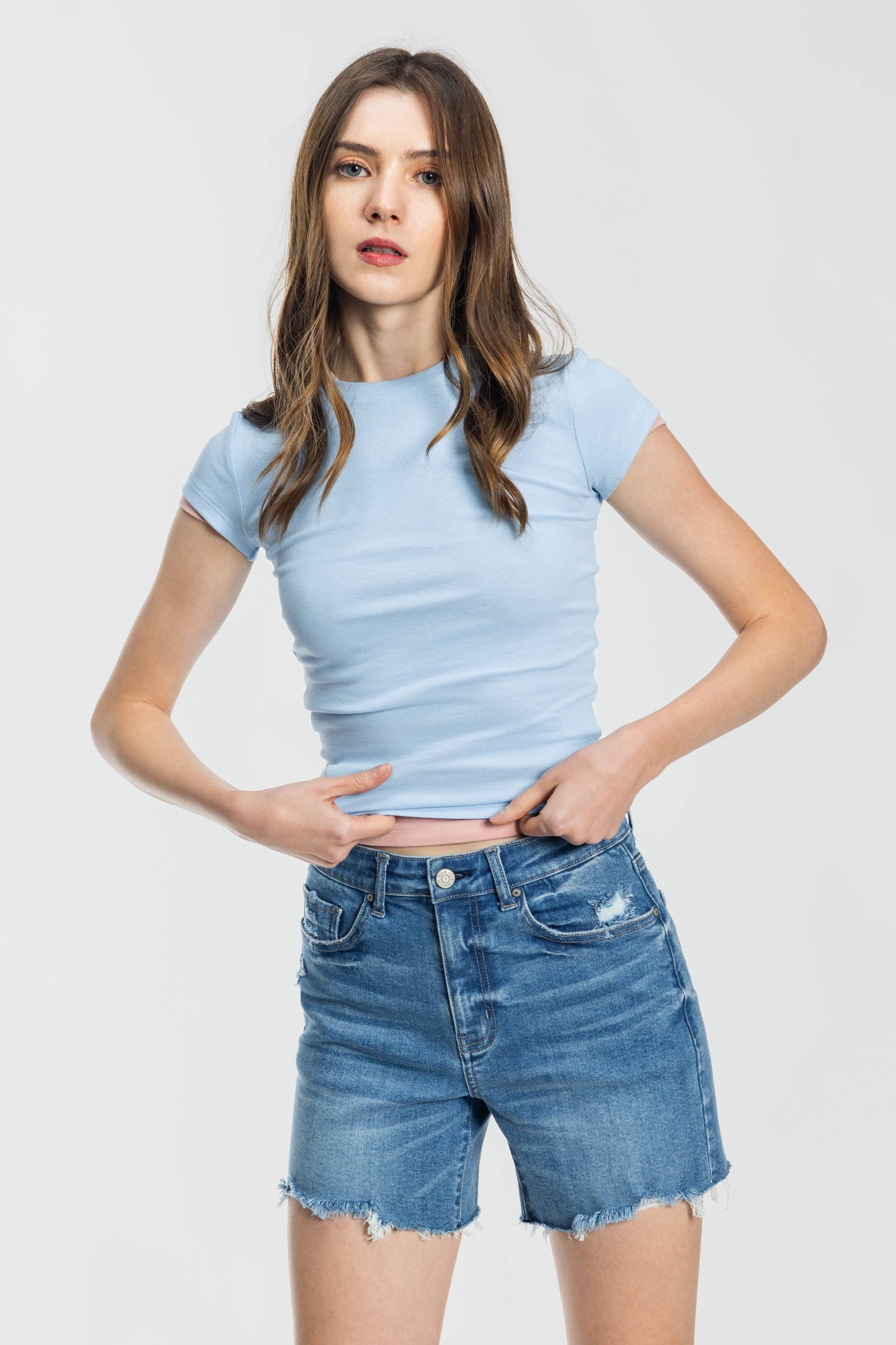 Mid Length Distressed Cut Off Shorts