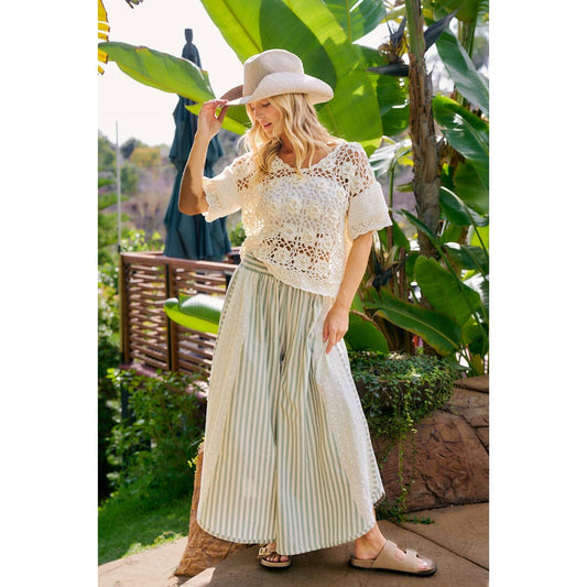 Striped Eyelet Lace Pants