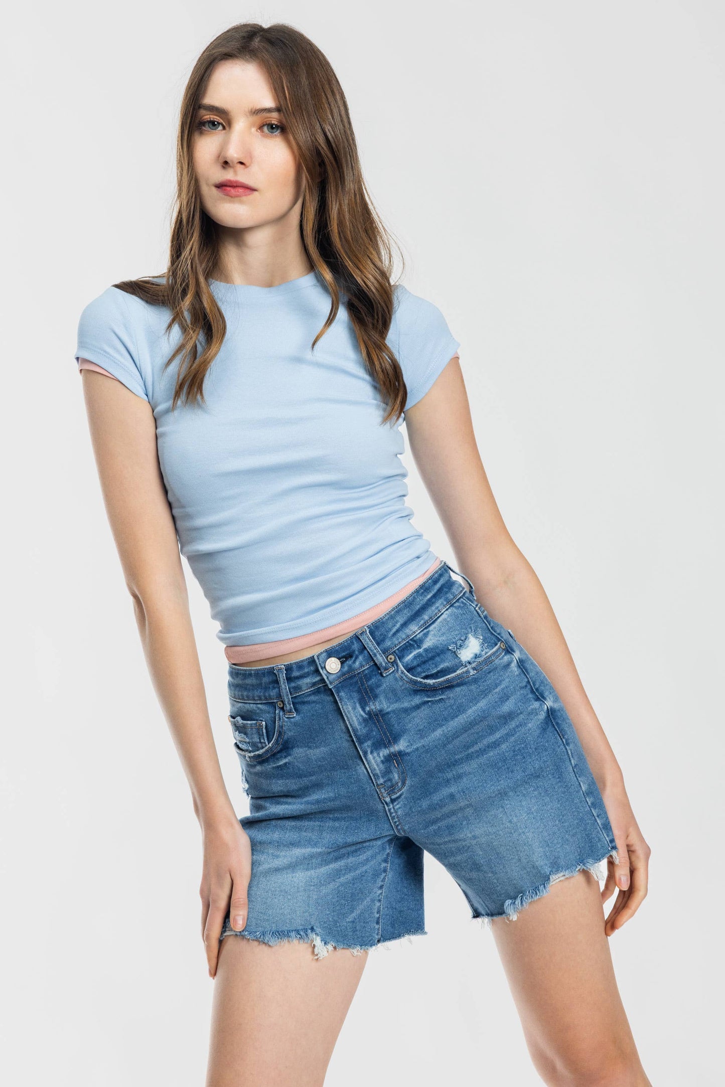 Mid Length Distressed Cut Off Shorts