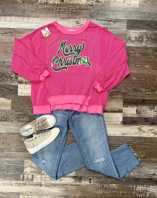 Pink Corded Merry Christmas