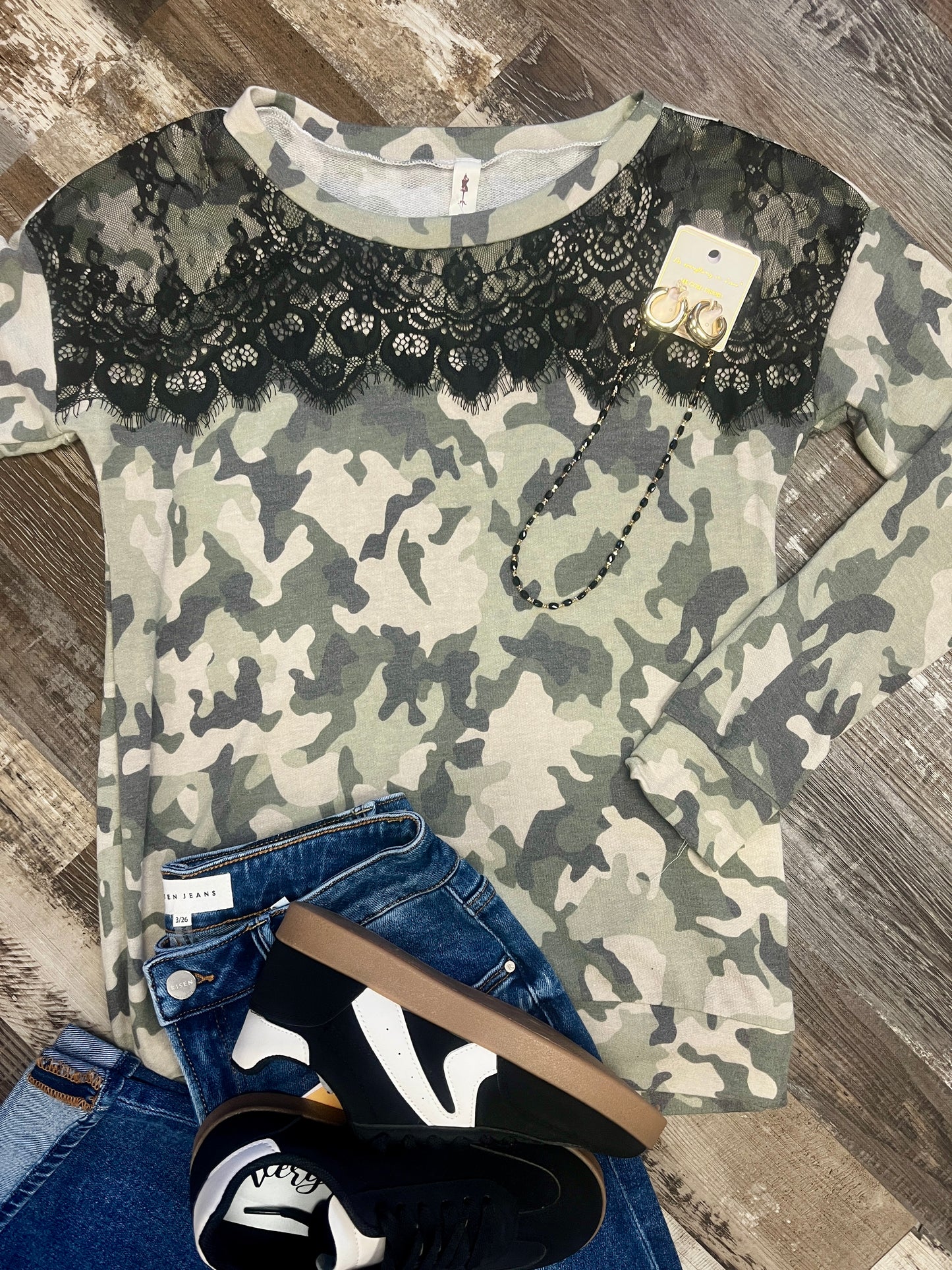 Camo & Lace Top