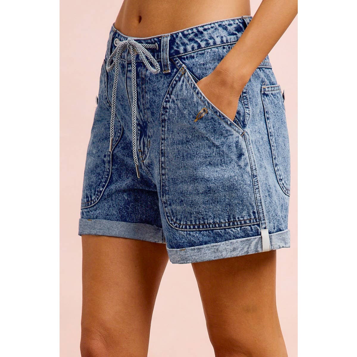 Washed Denim Drawstring Short