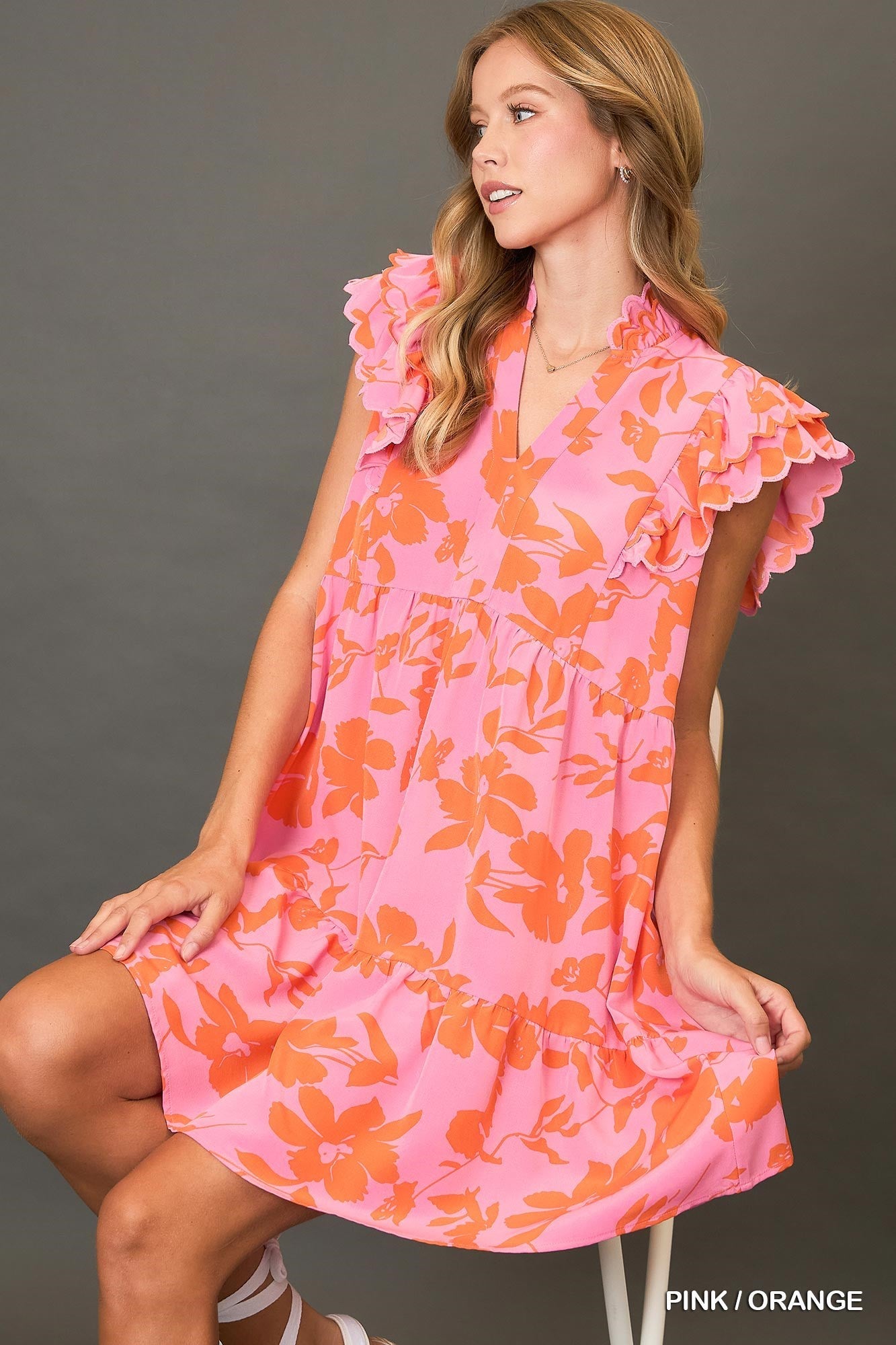 Pink Orange Floral Dress