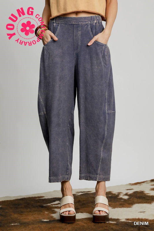 Denim Linen Barrel Pants