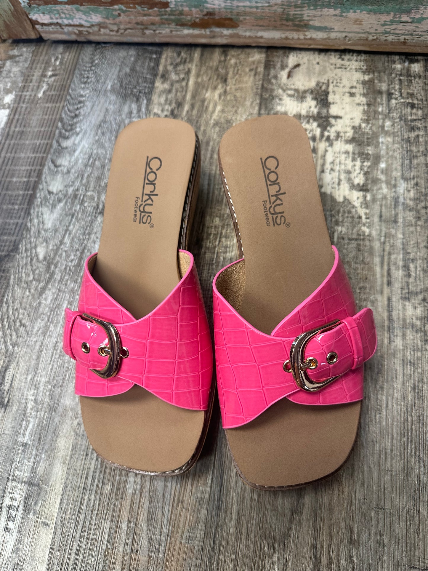Corky's Pink Croc Reality Wedge