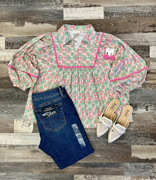 Pop of Pink Floral Top