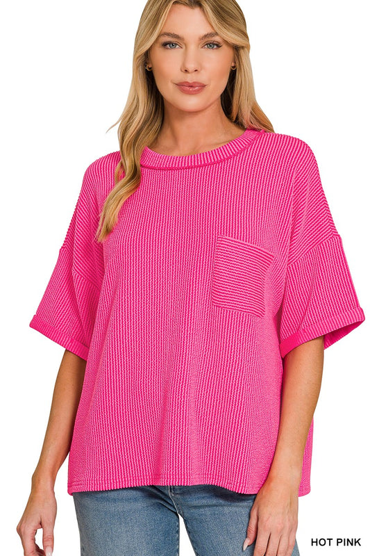 Ribbed Crew Neck Tops