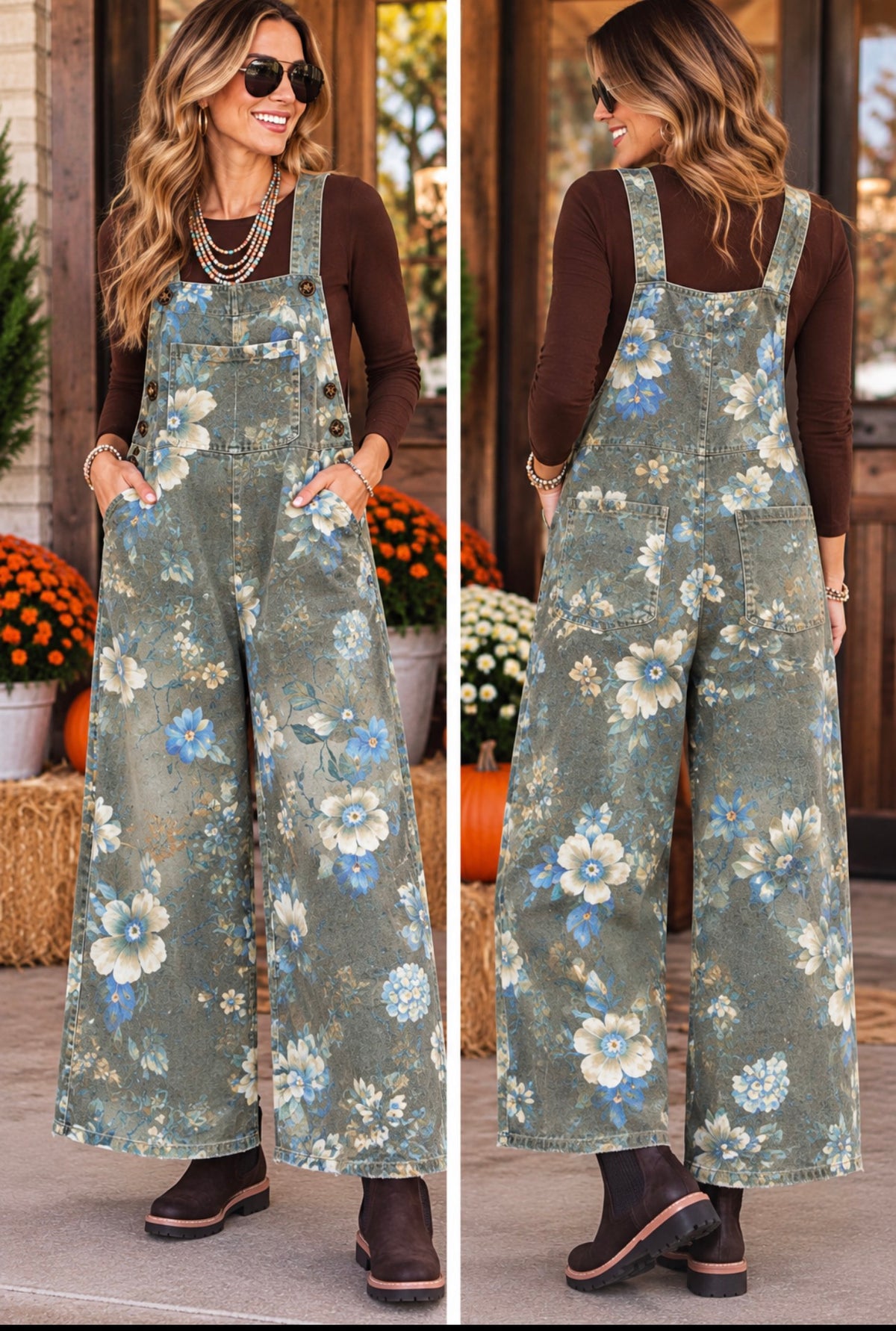 Easel Floral Overalls