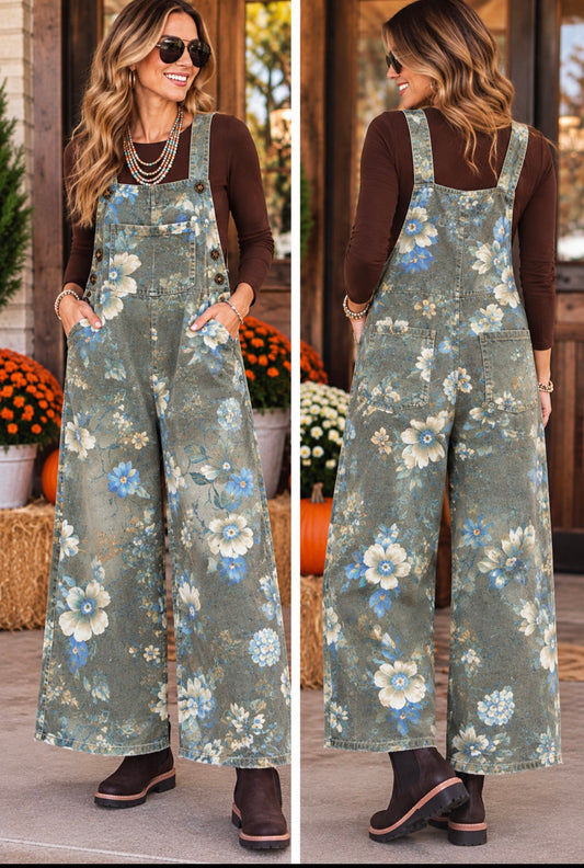 Easel Floral Overalls