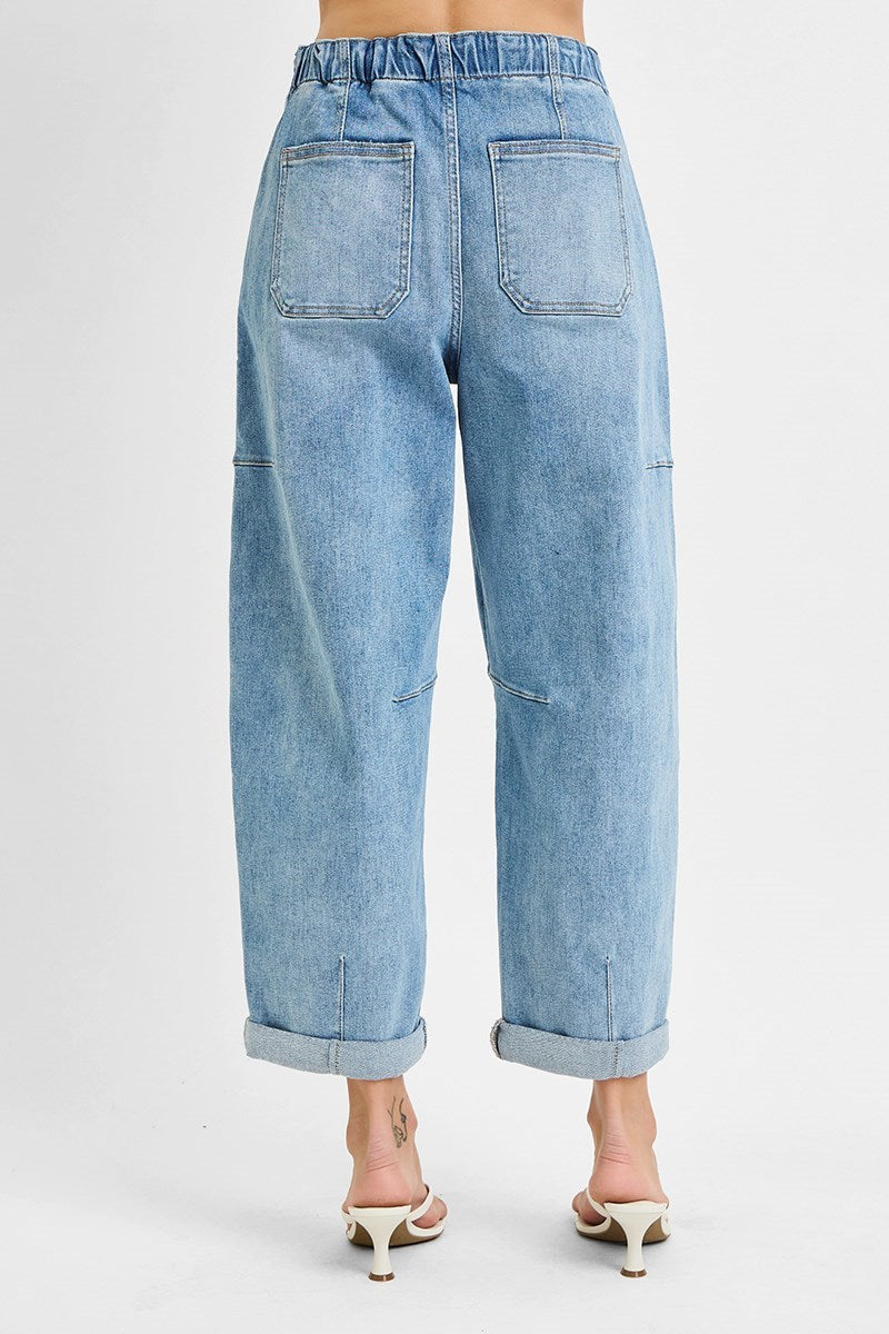 Risen Cargo Barrel Jeans-Light Wash