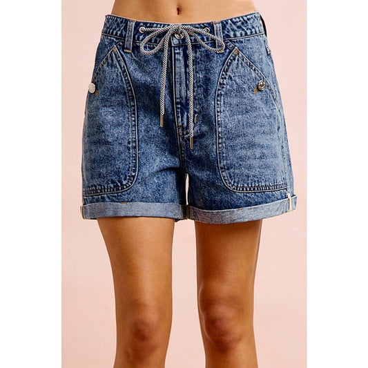Washed Denim Drawstring Short