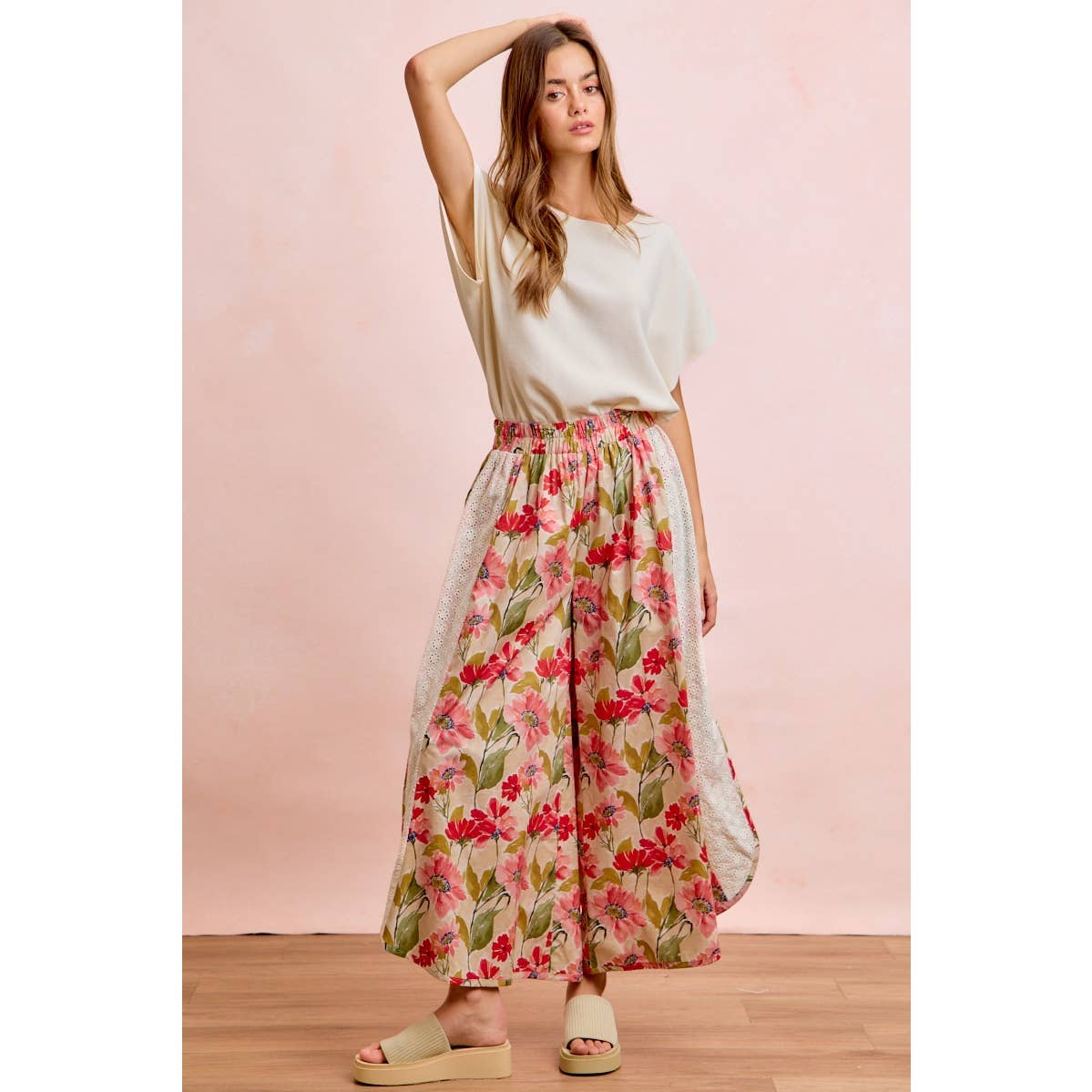 Floral & Eyelet Wide Leg Pant