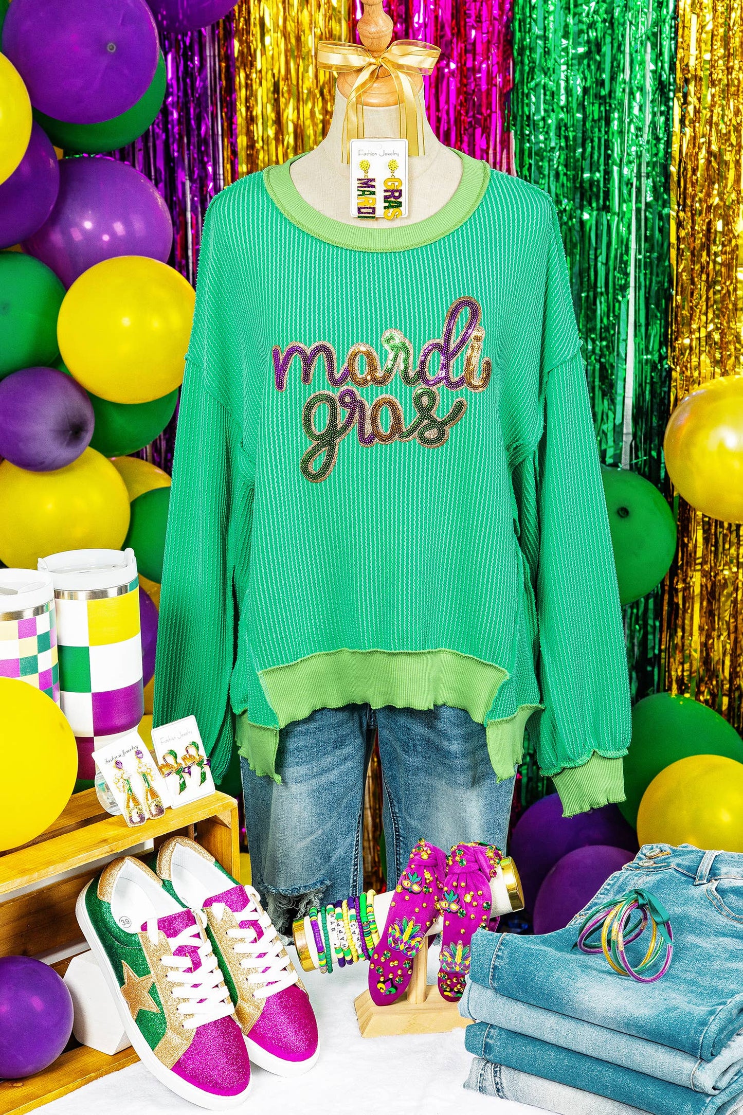 Mardi Gras Sequin Patch Top