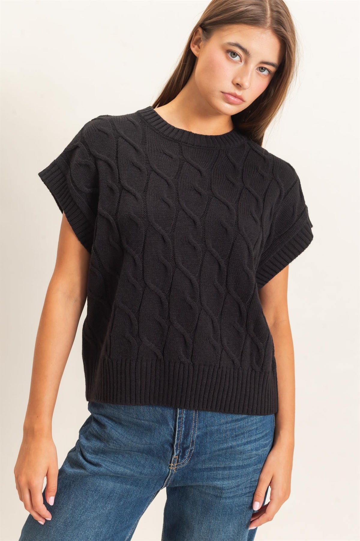 Cable Cap Sleeve Sweater